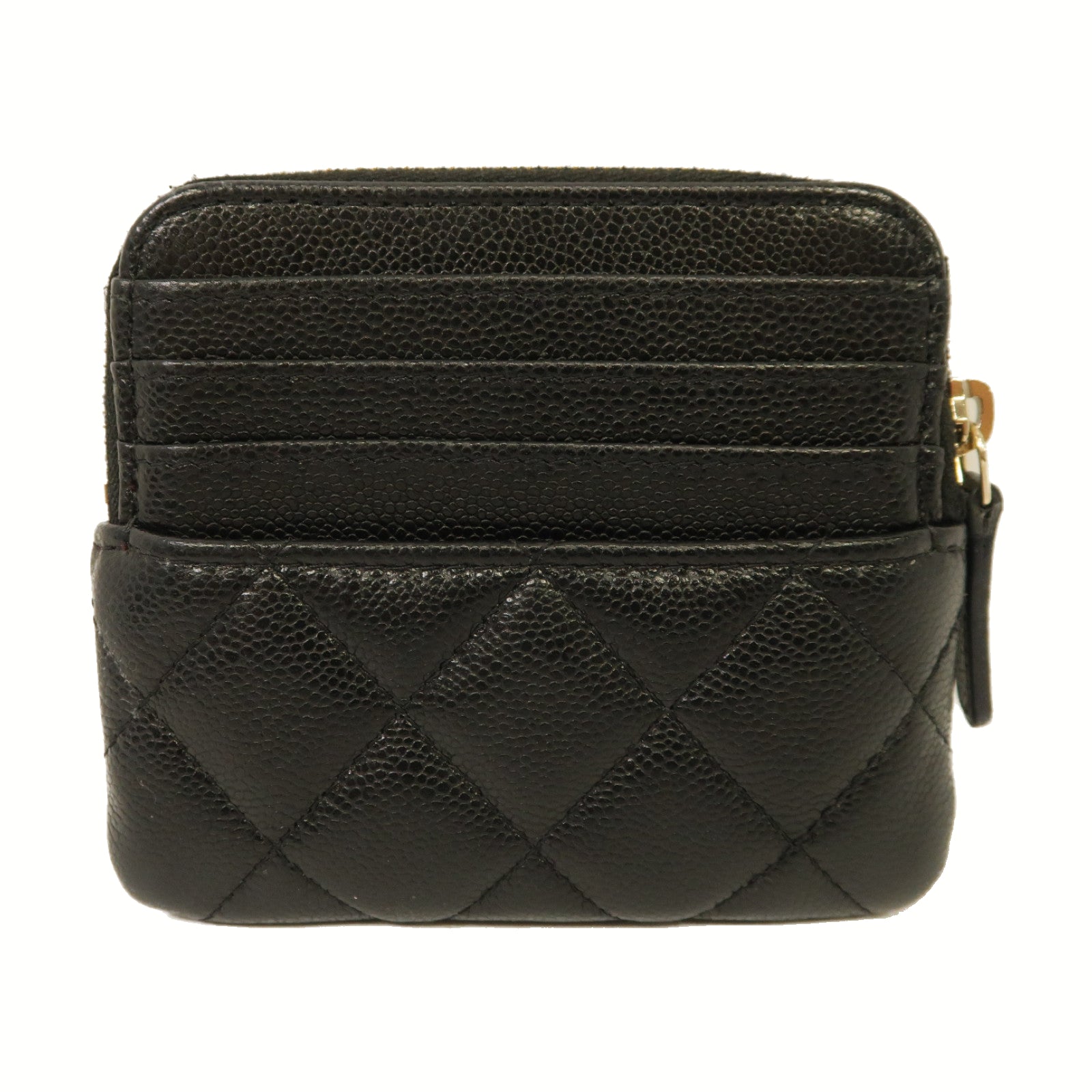 CHANEL 菱格Caviar皮革Card Case金扣卡片套黑色