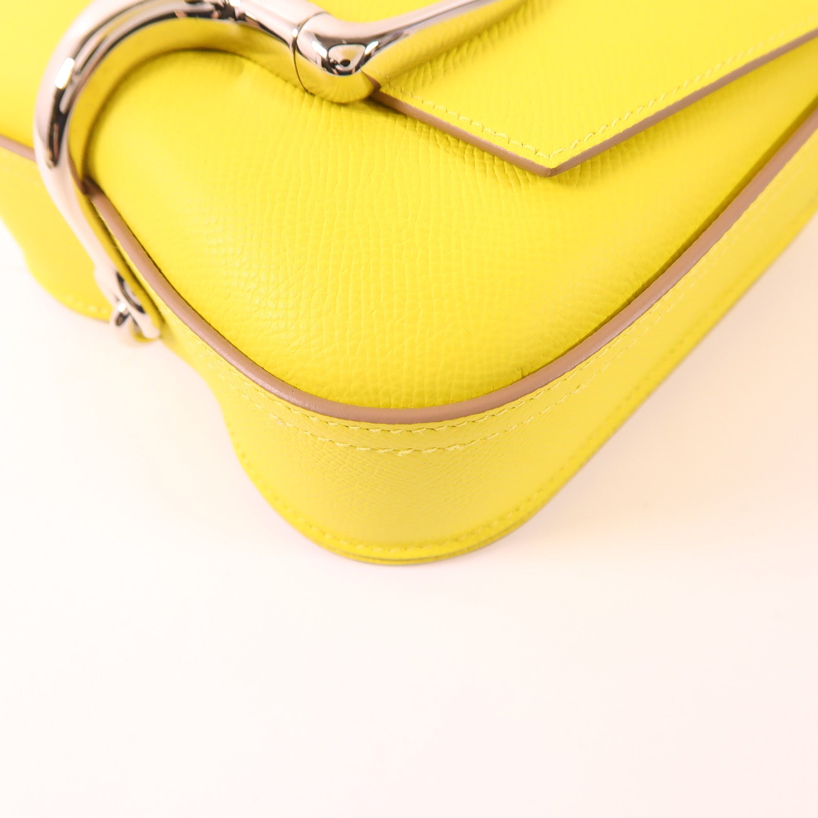 HERMES Clemence皮革Della Cavalleria Mini銀扣肩背袋9R Lime