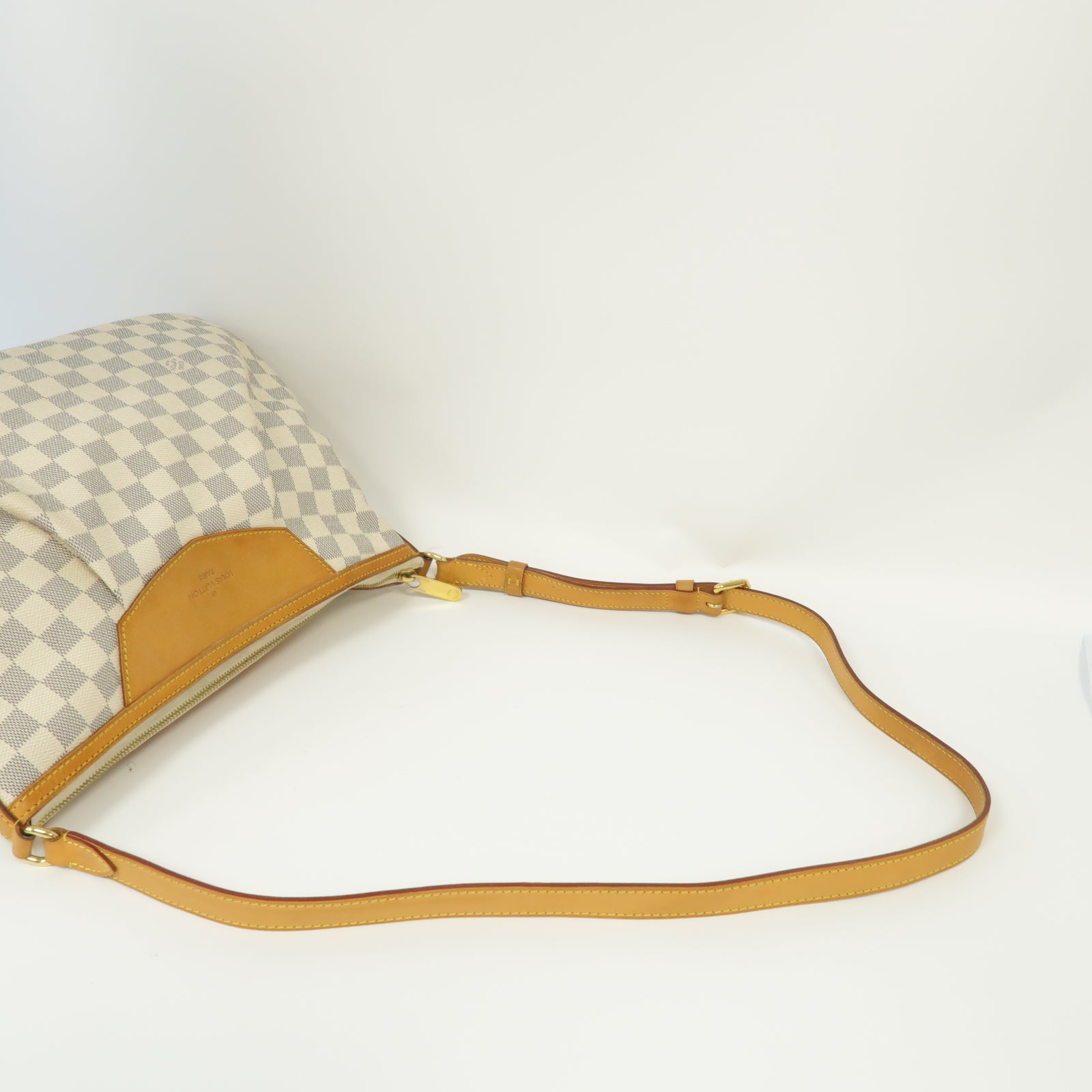 LOUIS VUITTON Damier Azur Siracusa MM金扣肩背袋白色
