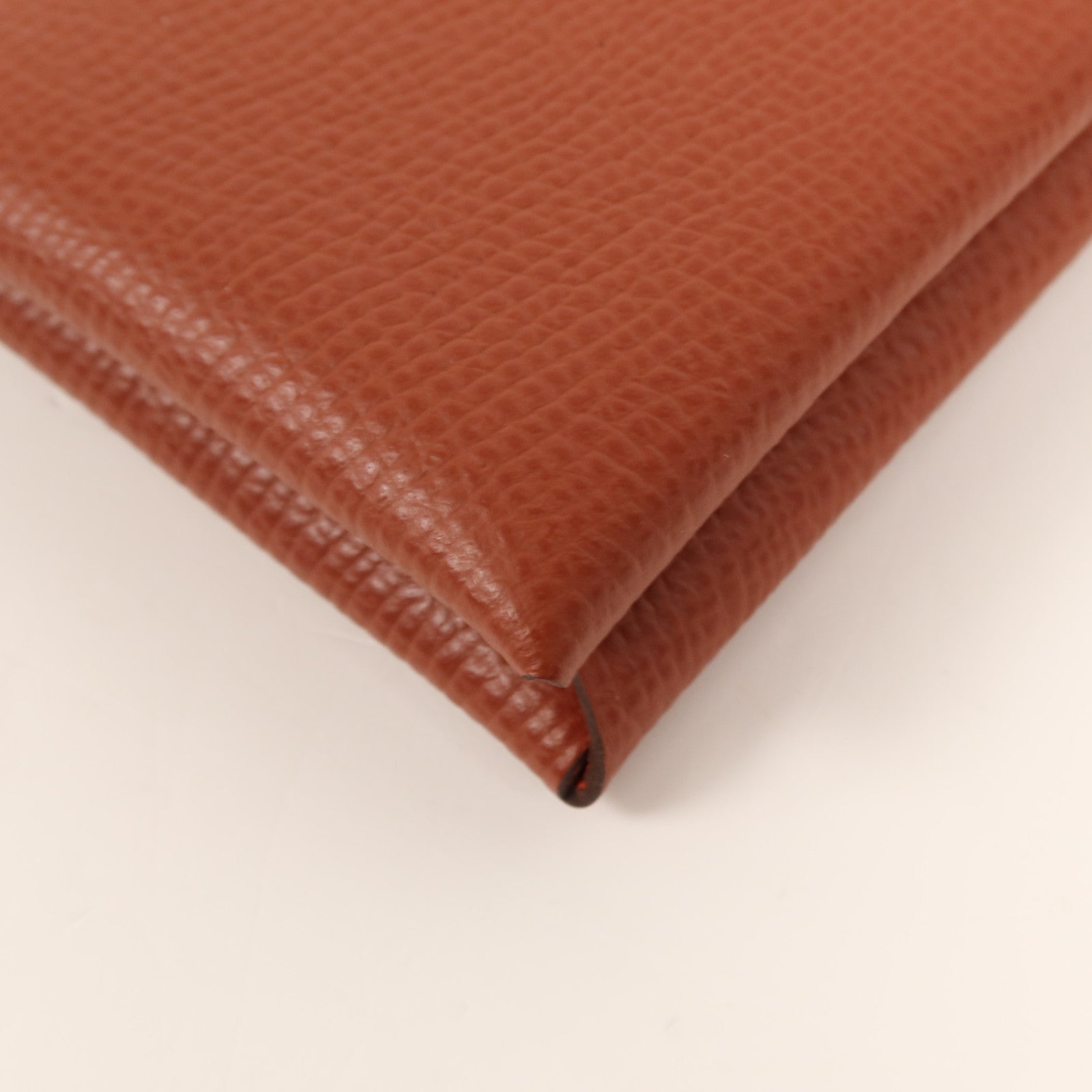 HERMES 【激減優惠】Epsom皮革Calvi銀扣卡片套Rouge Venitien