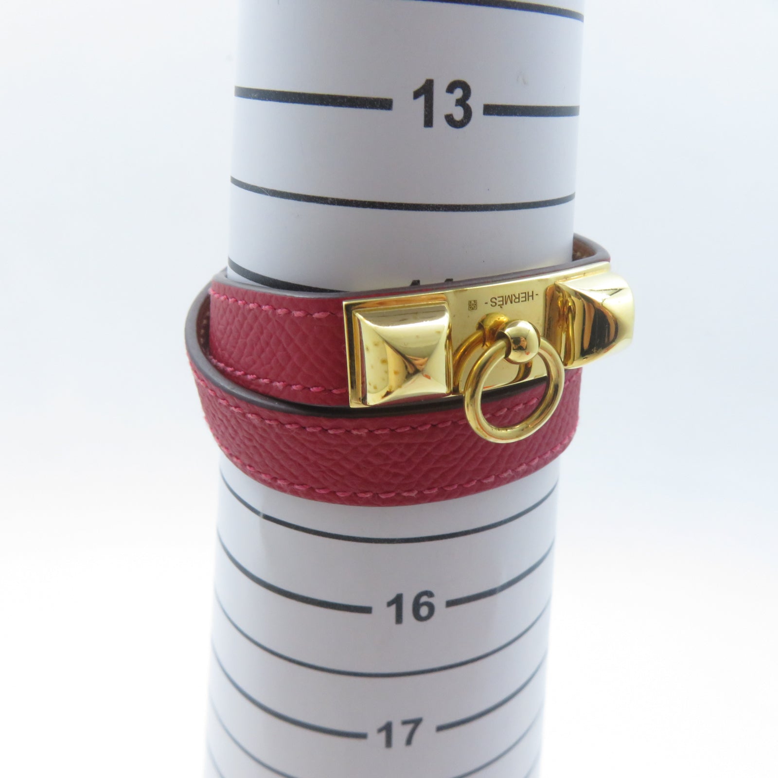 HERMES Epsom皮革Rivale Double Tour Bracelet金扣手鐲紅色