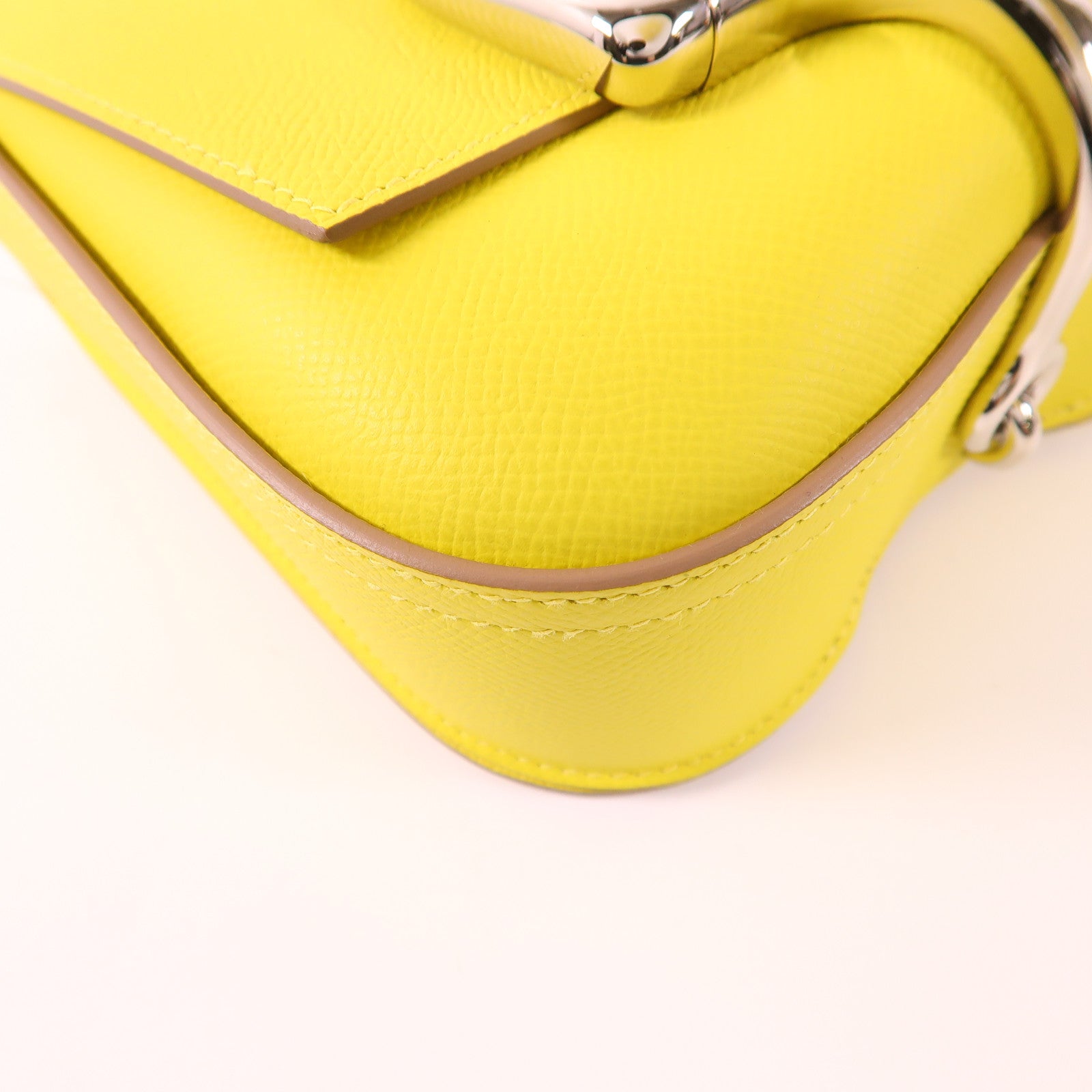 HERMES Clemence皮革Della Cavalleria Mini銀扣肩背袋9R Lime