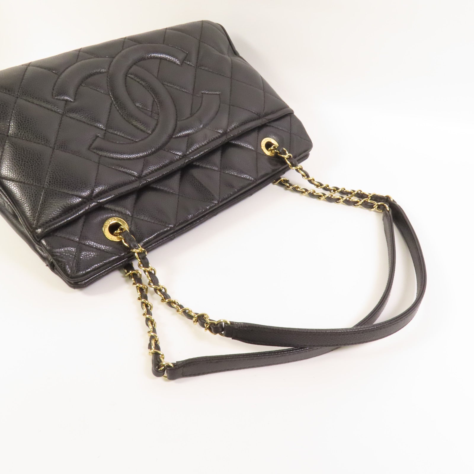 CHANEL 牛皮皮革Timeless CC金扣鏈帶肩背袋