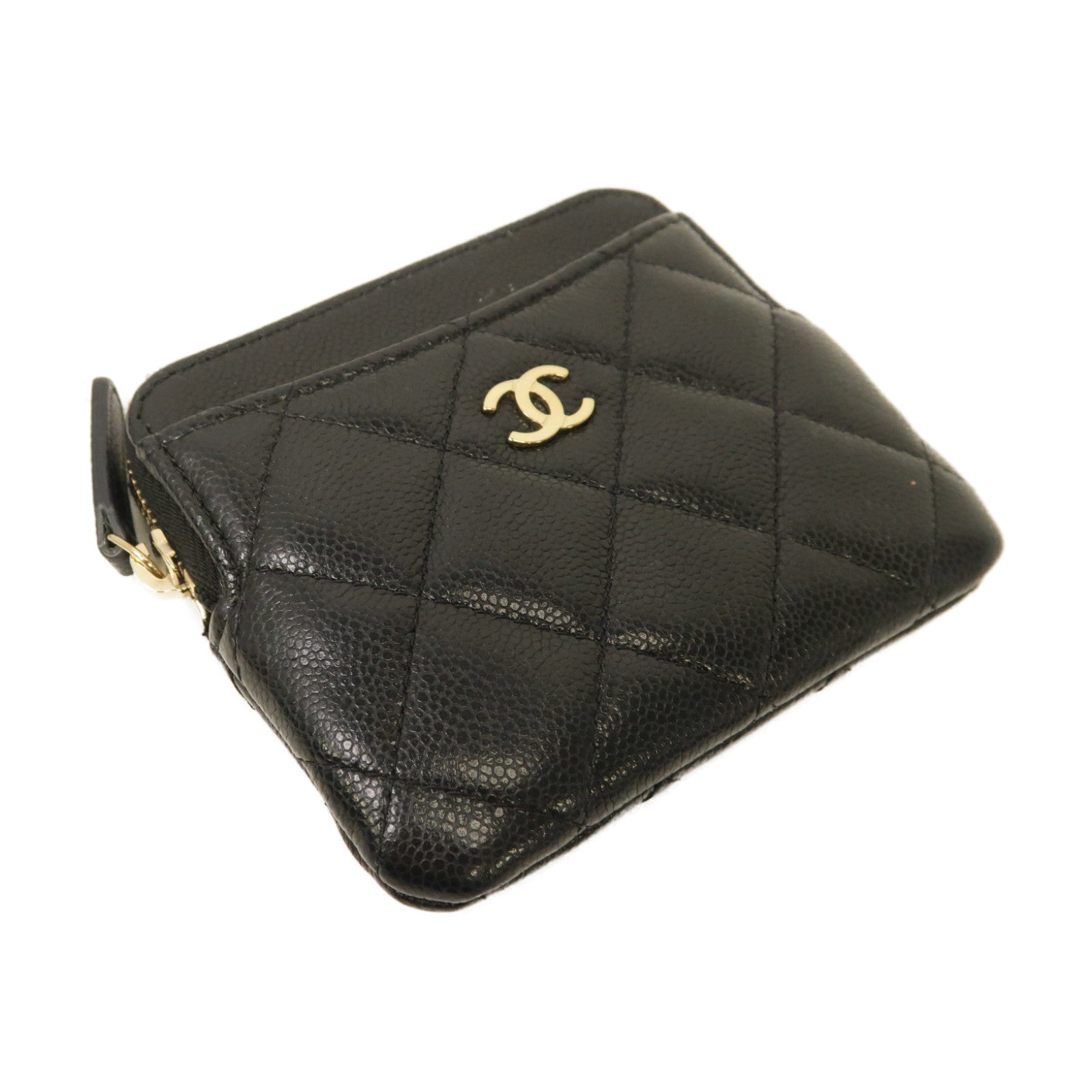 CHANEL 菱格Caviar皮革Card Case金扣卡片套黑色