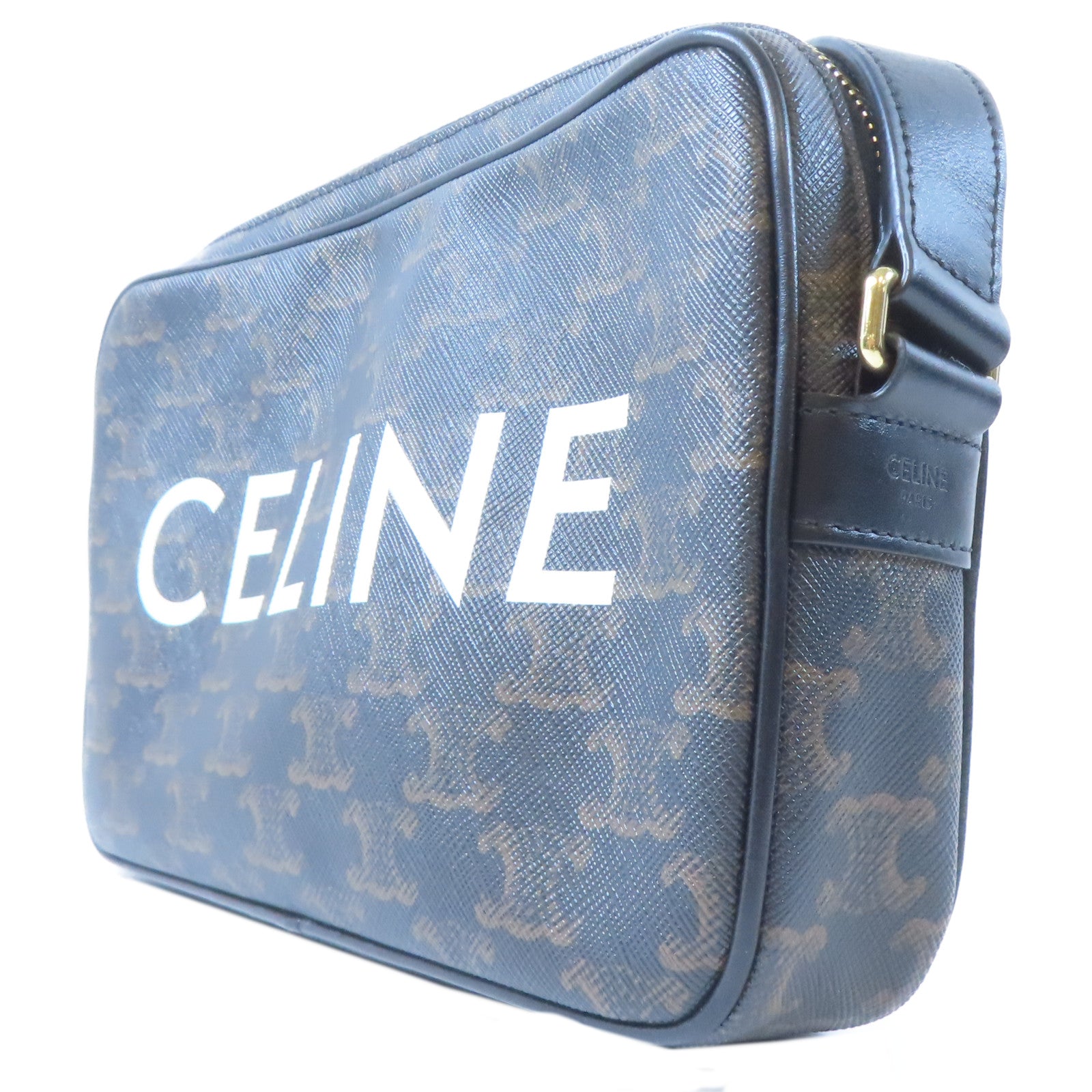 CELINE 塗層帆布Camera Bag金扣肩背袋黑色/啡色