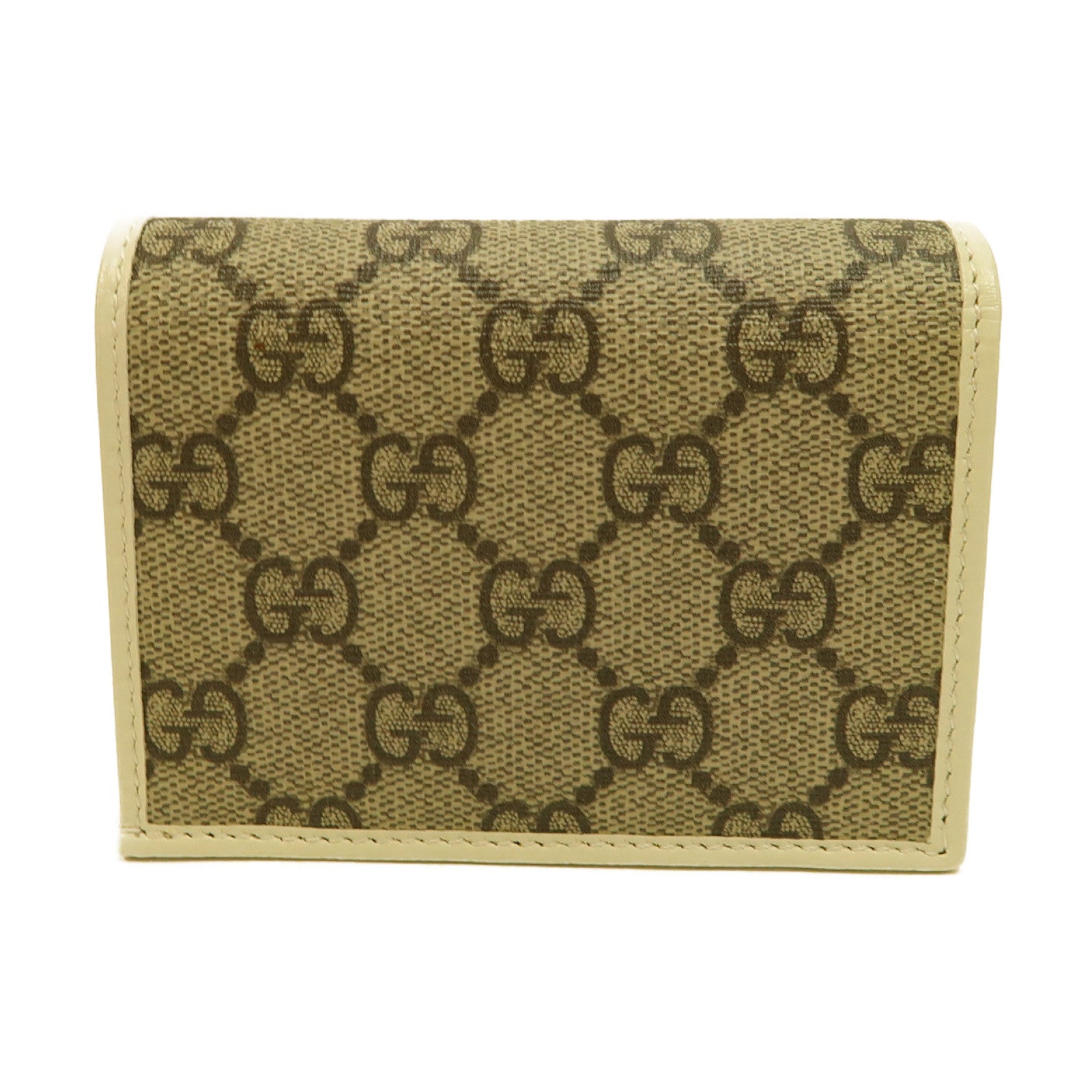 GUCCI 塗層帆布/牛皮皮革Gucci Horsebit金扣卡片套米色
