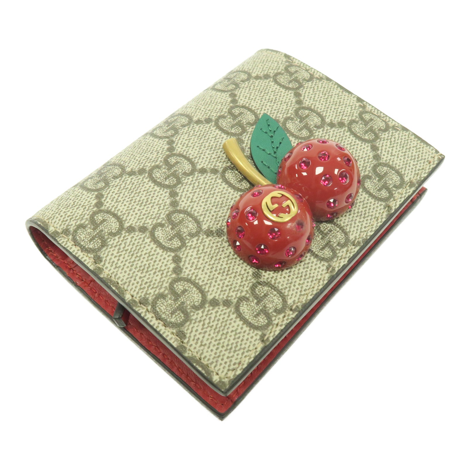 GUCCI 塗層帆布Wallet金扣錢包啡色/紅色