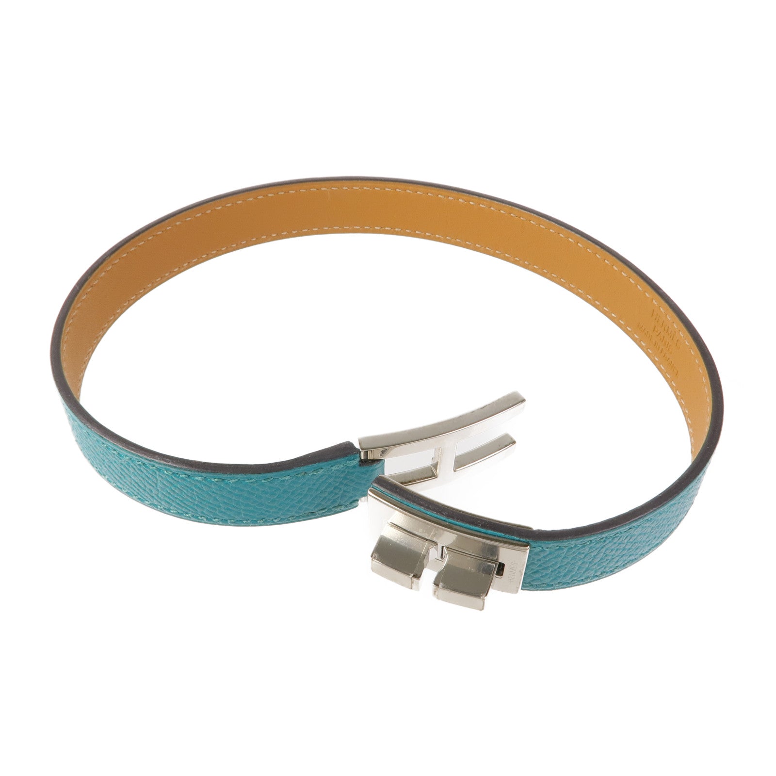 HERMES Epsom皮革Drag Double手鏈Bleu Paon