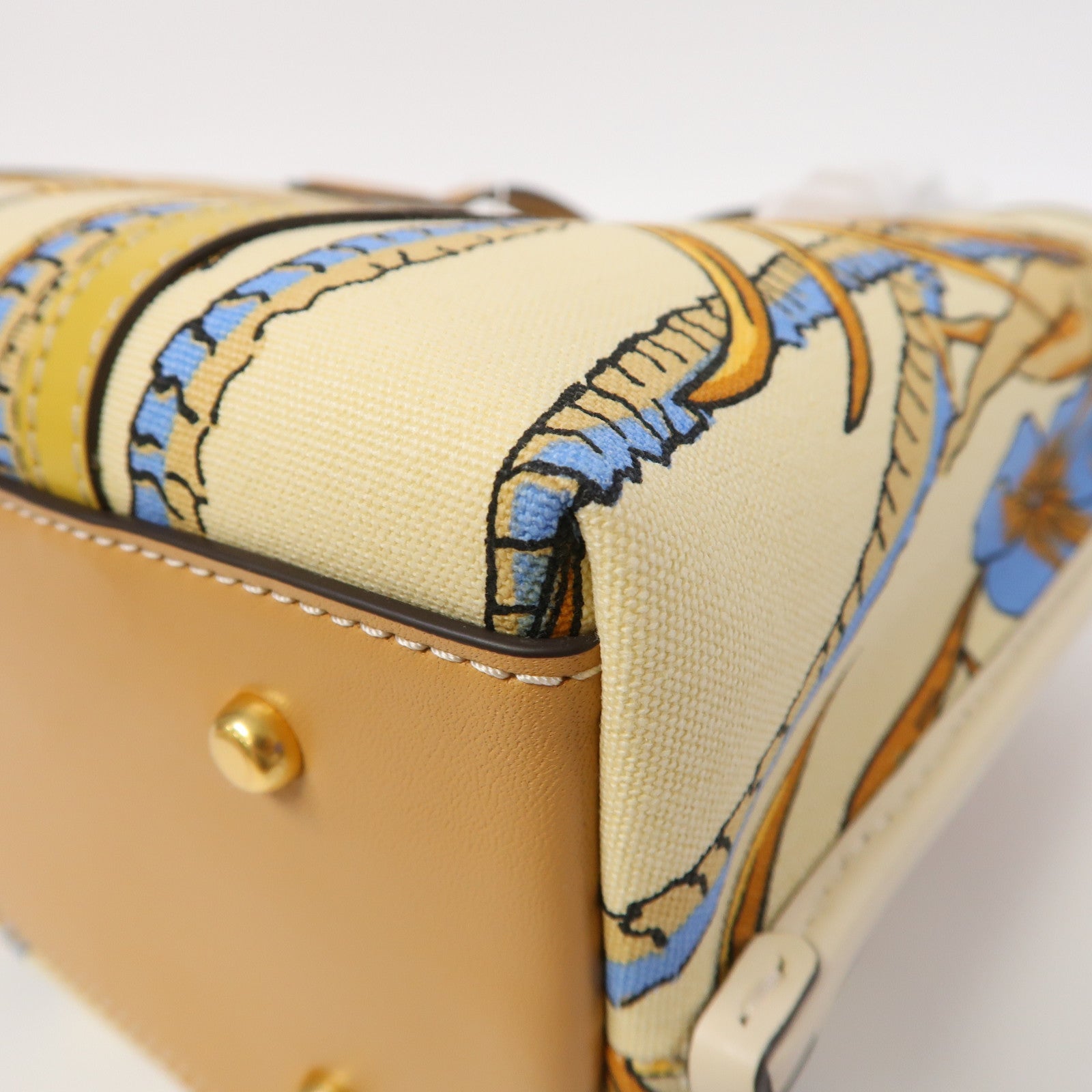 Tory Burch 帆布Shoulder Bag金扣手挽肩背兩用袋黃色