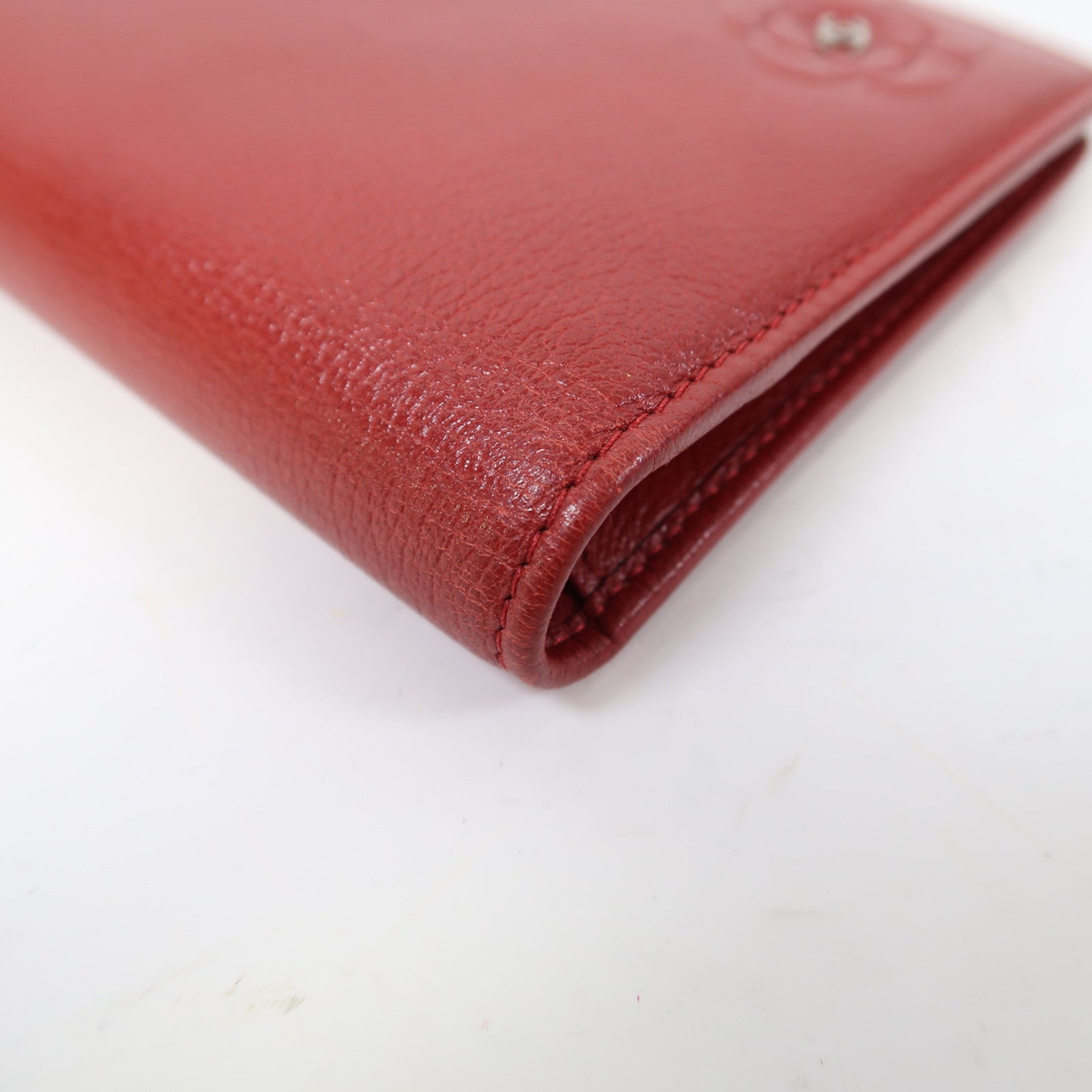 CHANEL 牛皮皮革Long Wallet銀扣長錢包紅色
