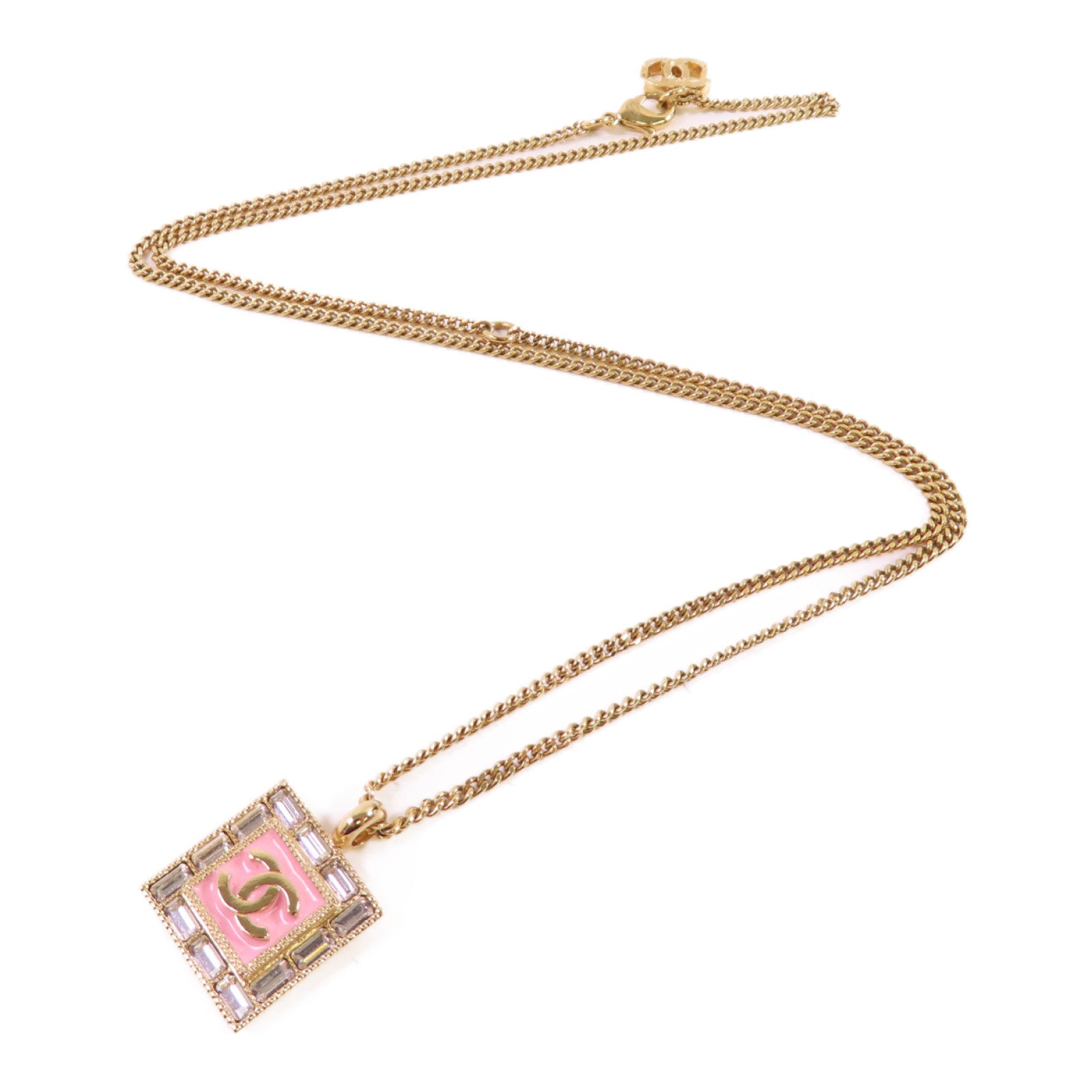CHANEL 金屬CC Necklace金扣項鏈金色/粉紅色