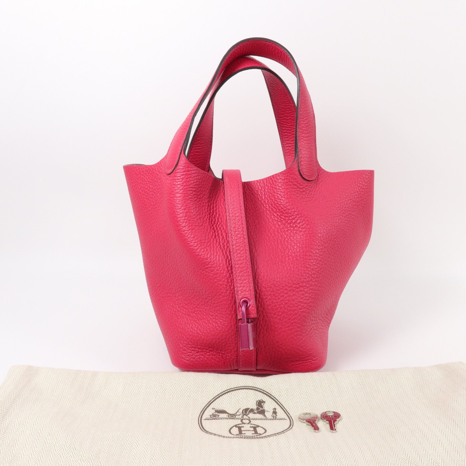 HERMES Clemence皮革Picotin PM手挽袋Rose Mexico