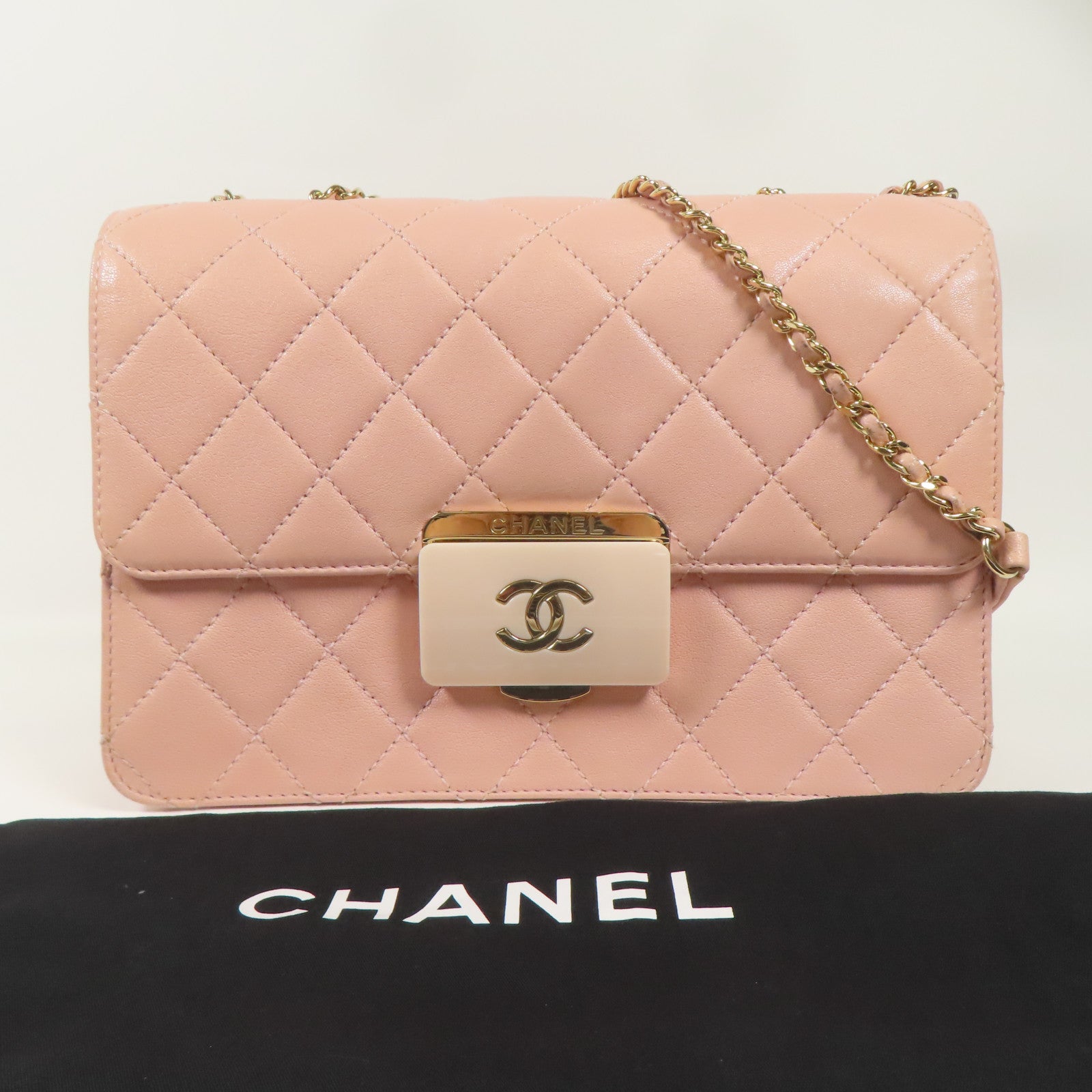 CHANEL CC GHW Chain Shoulder Bag Calfskin Leather Pink