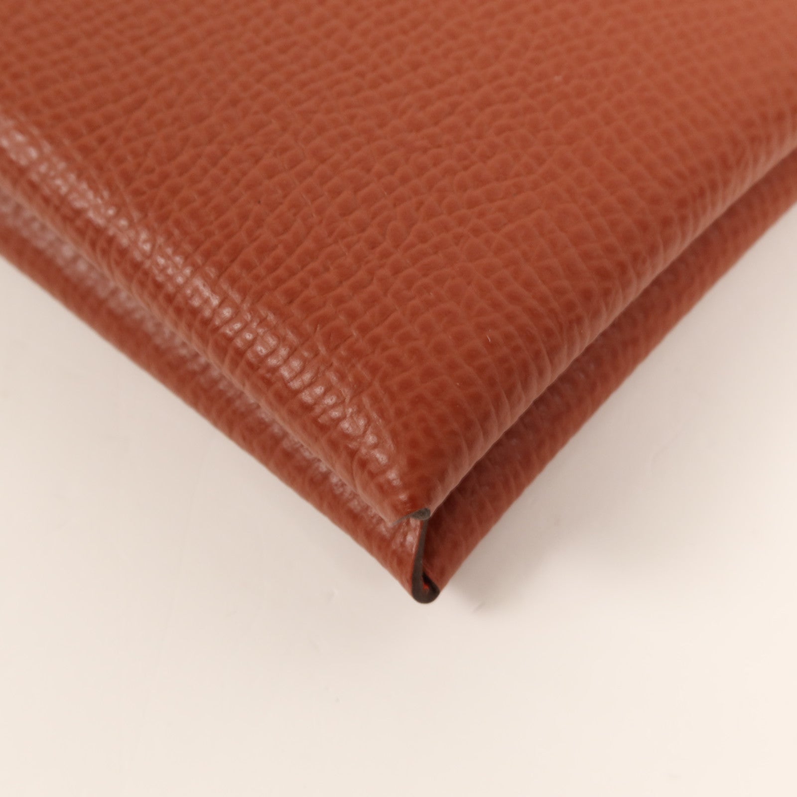 HERMES 【激減優惠】Epsom皮革Calvi銀扣卡片套Rouge Venitien