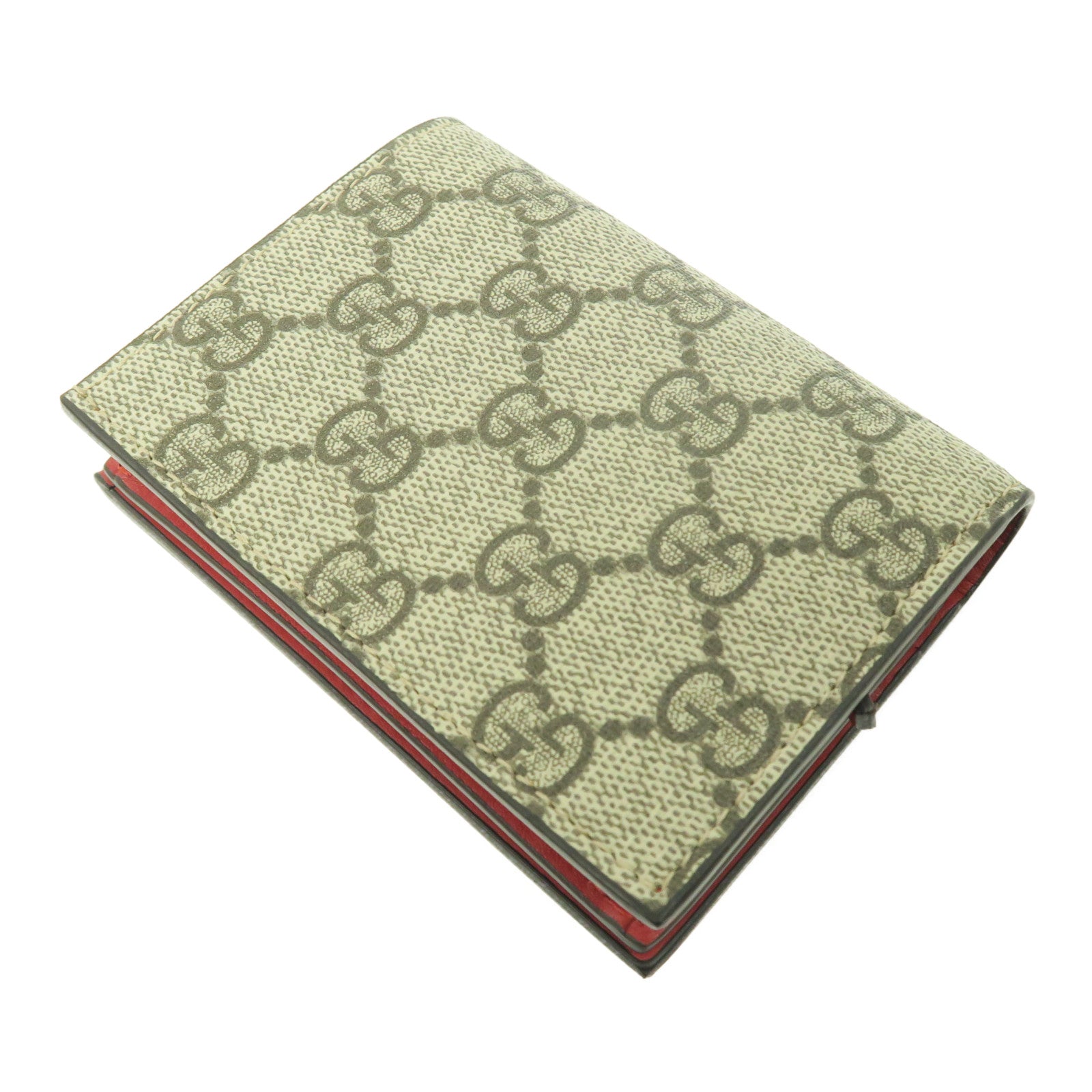 GUCCI 塗層帆布Wallet金扣錢包啡色/紅色
