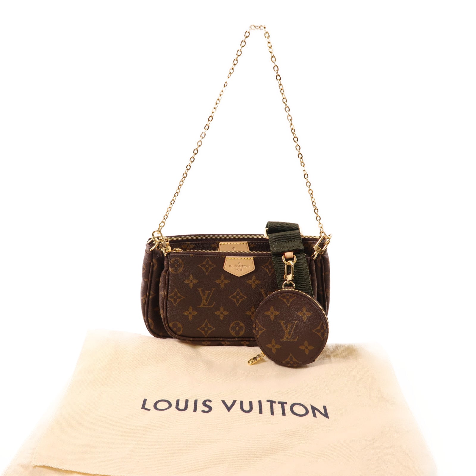 LOUIS VUITTON Monogram Multi Pochette Accessoires金扣肩背袋棕色
