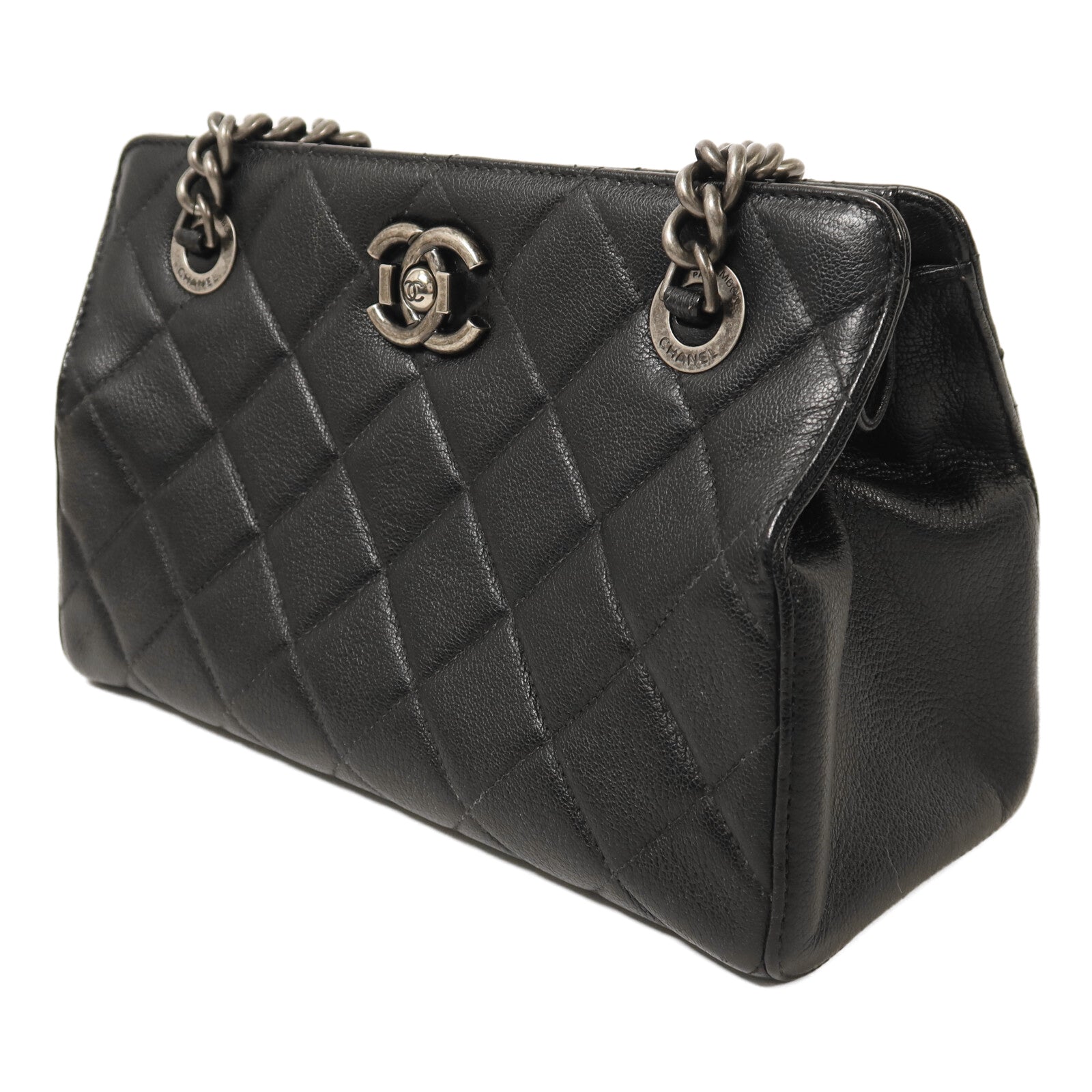 CHANEL 牛皮皮革Chain Shoulder銀扣鏈帶肩背袋
