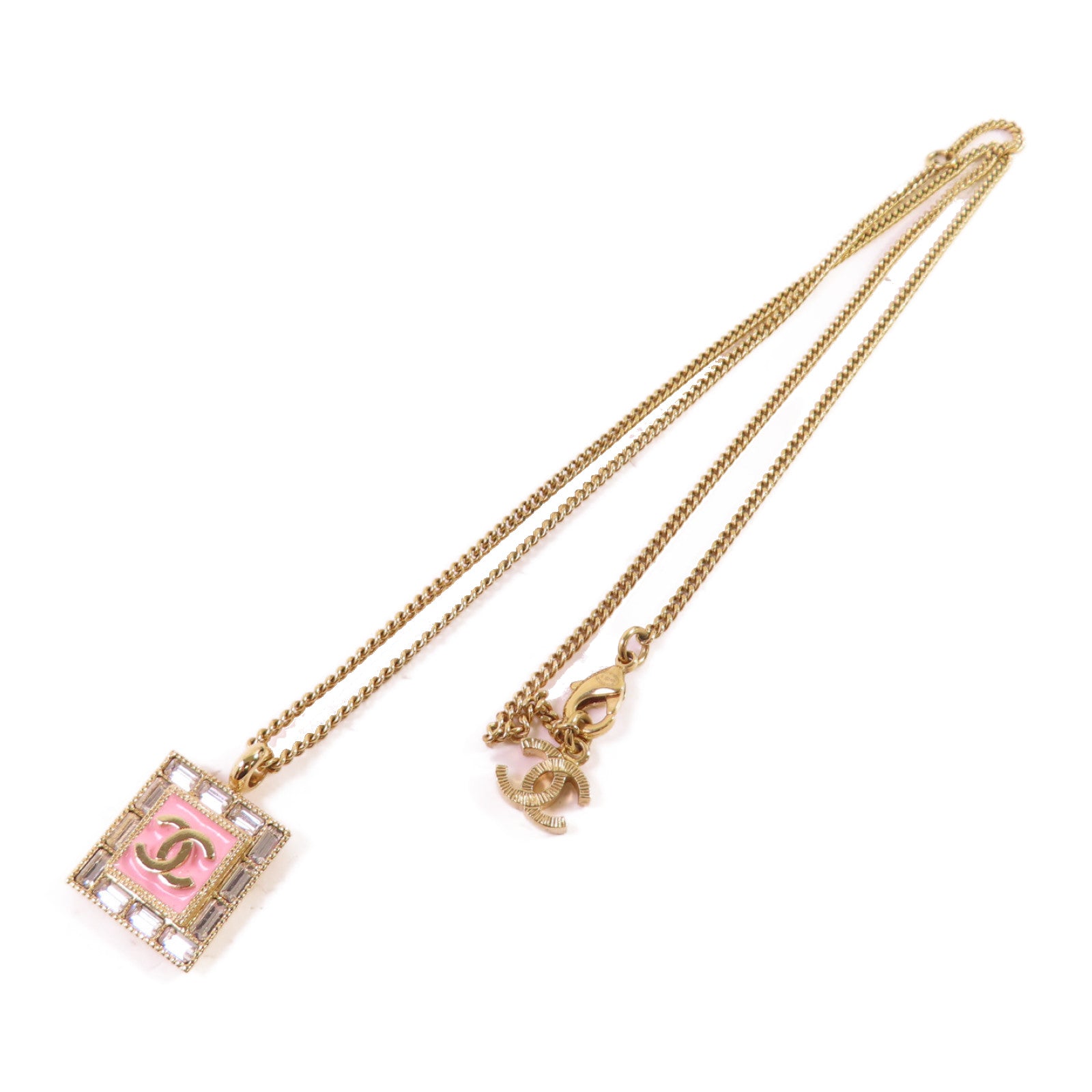 CHANEL 金屬CC Necklace金扣項鏈金色/粉紅色