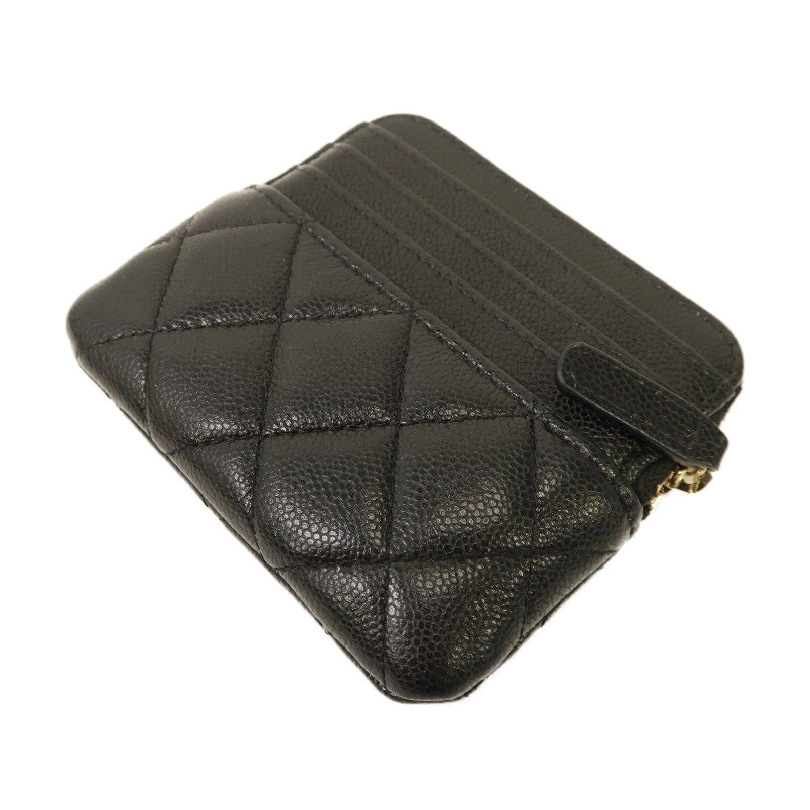 CHANEL 菱格Caviar皮革Card Case金扣卡片套黑色