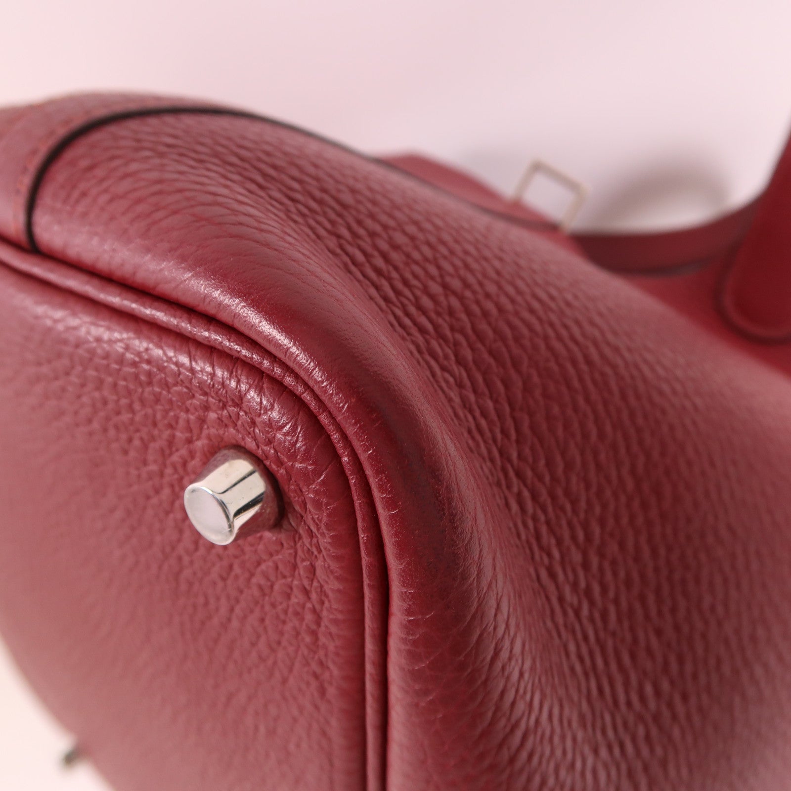 HERMES Clemence皮革Picotin PM手挽袋銀扣Rouge Grenat