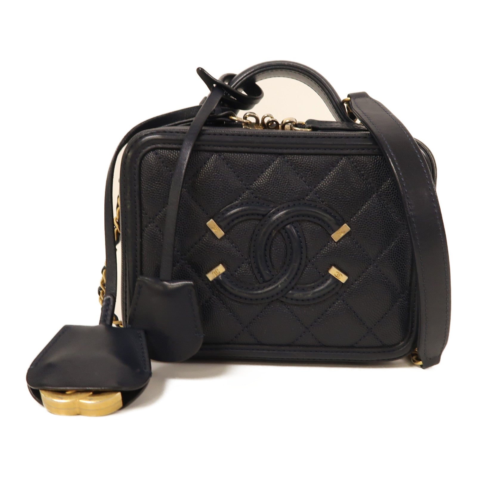 CHANEL 【激減優惠】牛皮皮革Vanity Case金扣鏈帶肩背袋