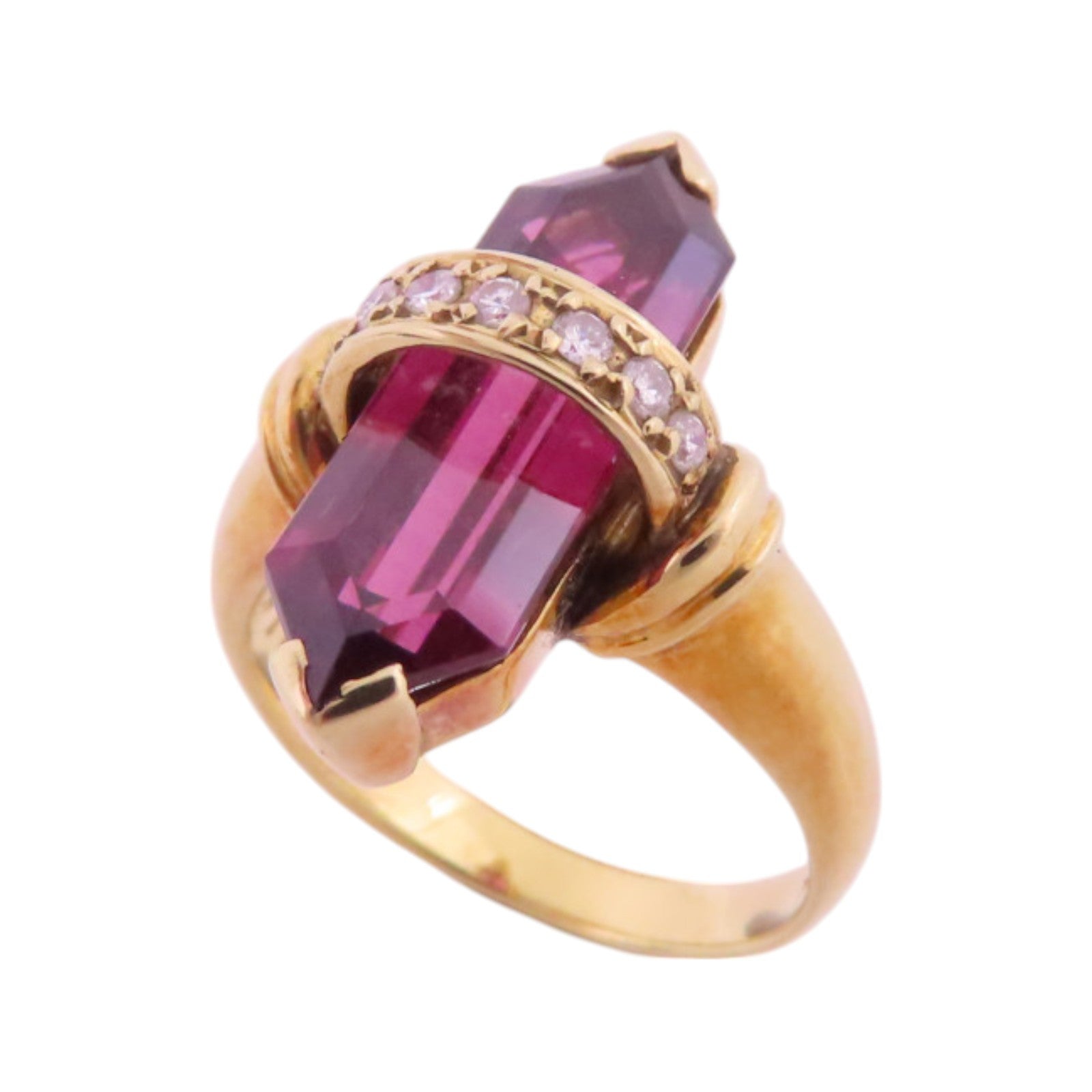 JEWELRY 18K黃金/石榴紅寶石/鑽石Garnet Diamond Ring戒指US#5.75