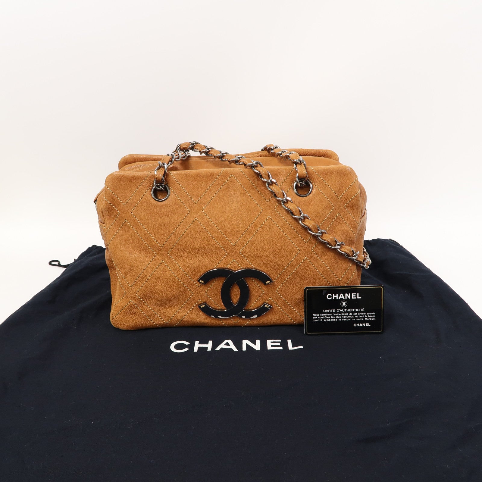 CHANEL 【激減優惠】牛皮皮革Chain Shoulder銀扣鏈帶肩背袋橙色