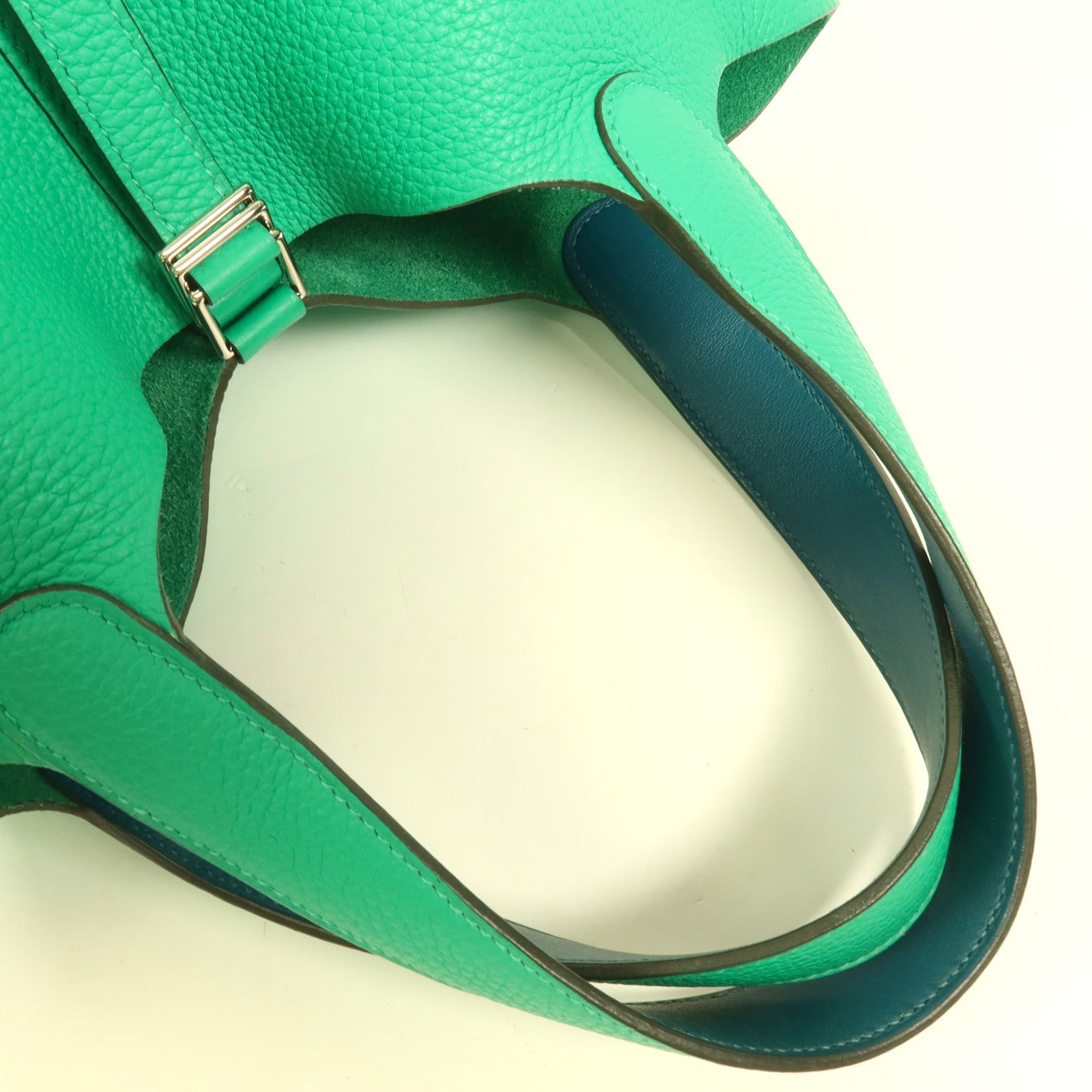 HERMES Clemence皮革Picotin MM銀扣手挽袋Menthe