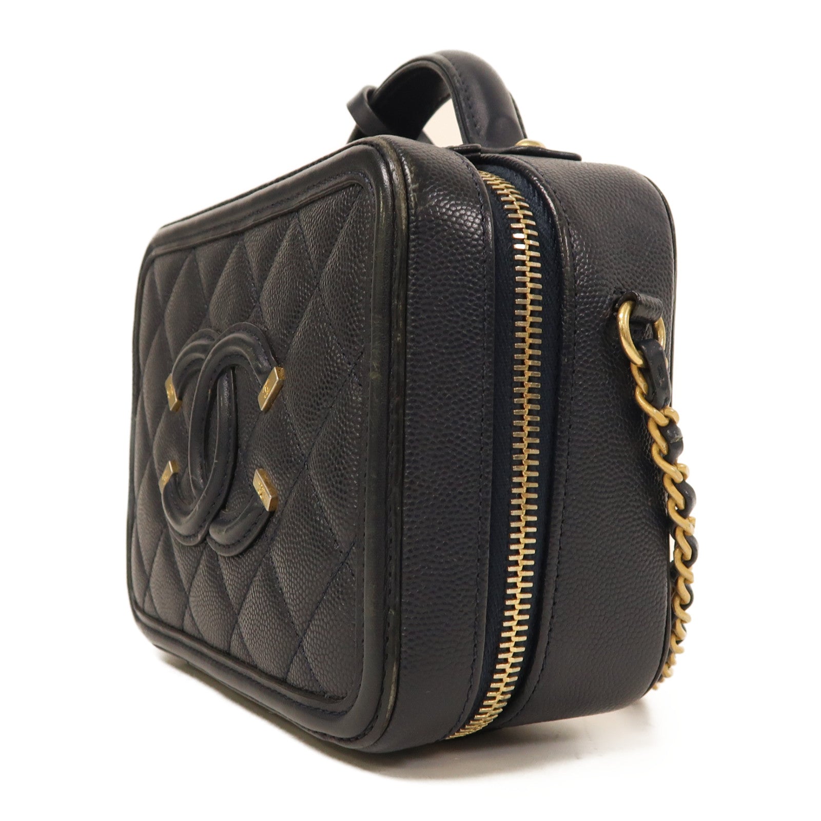 CHANEL 【激減優惠】牛皮皮革Vanity Case金扣鏈帶肩背袋