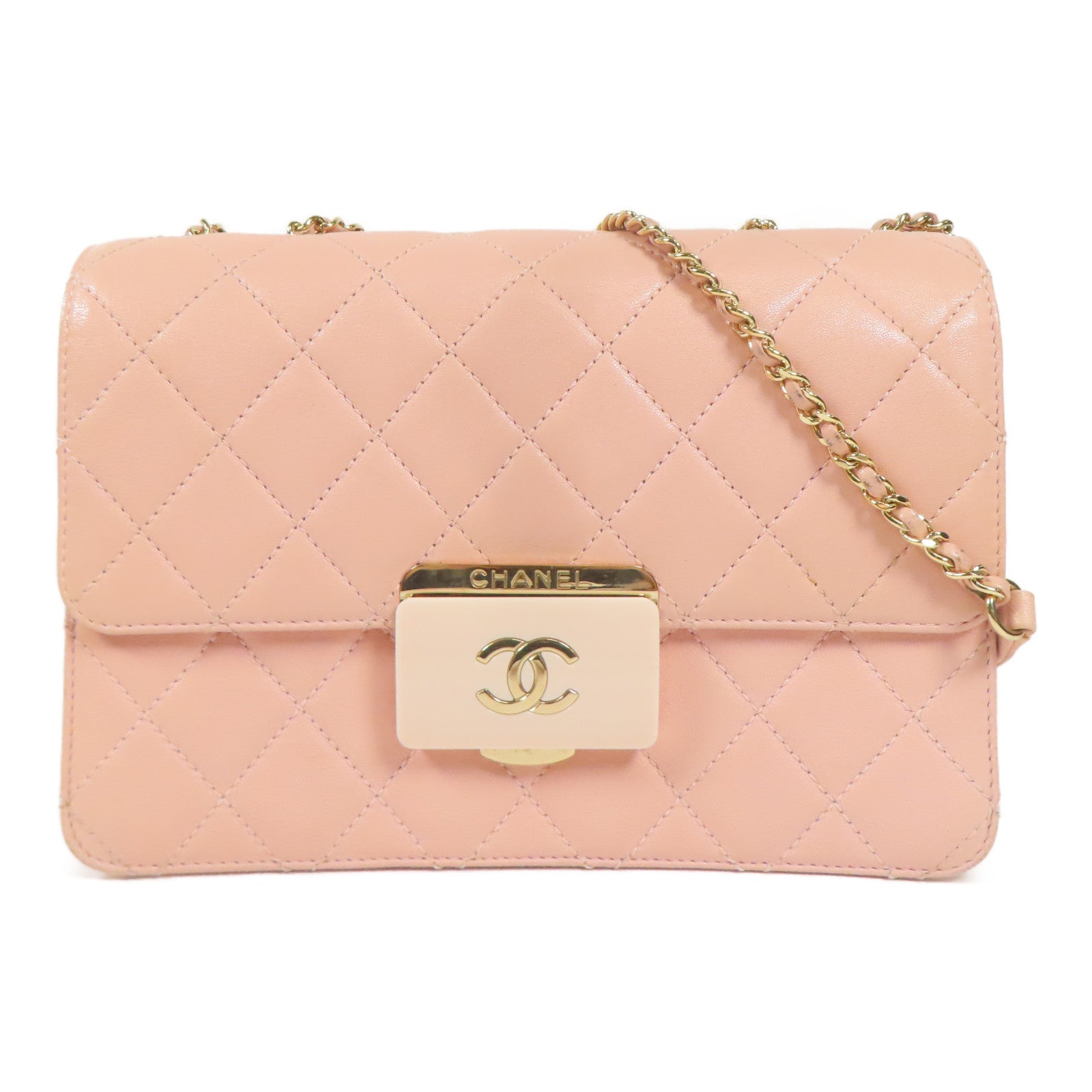 CHANEL CC GHW Chain Shoulder Bag Calfskin Leather Pink