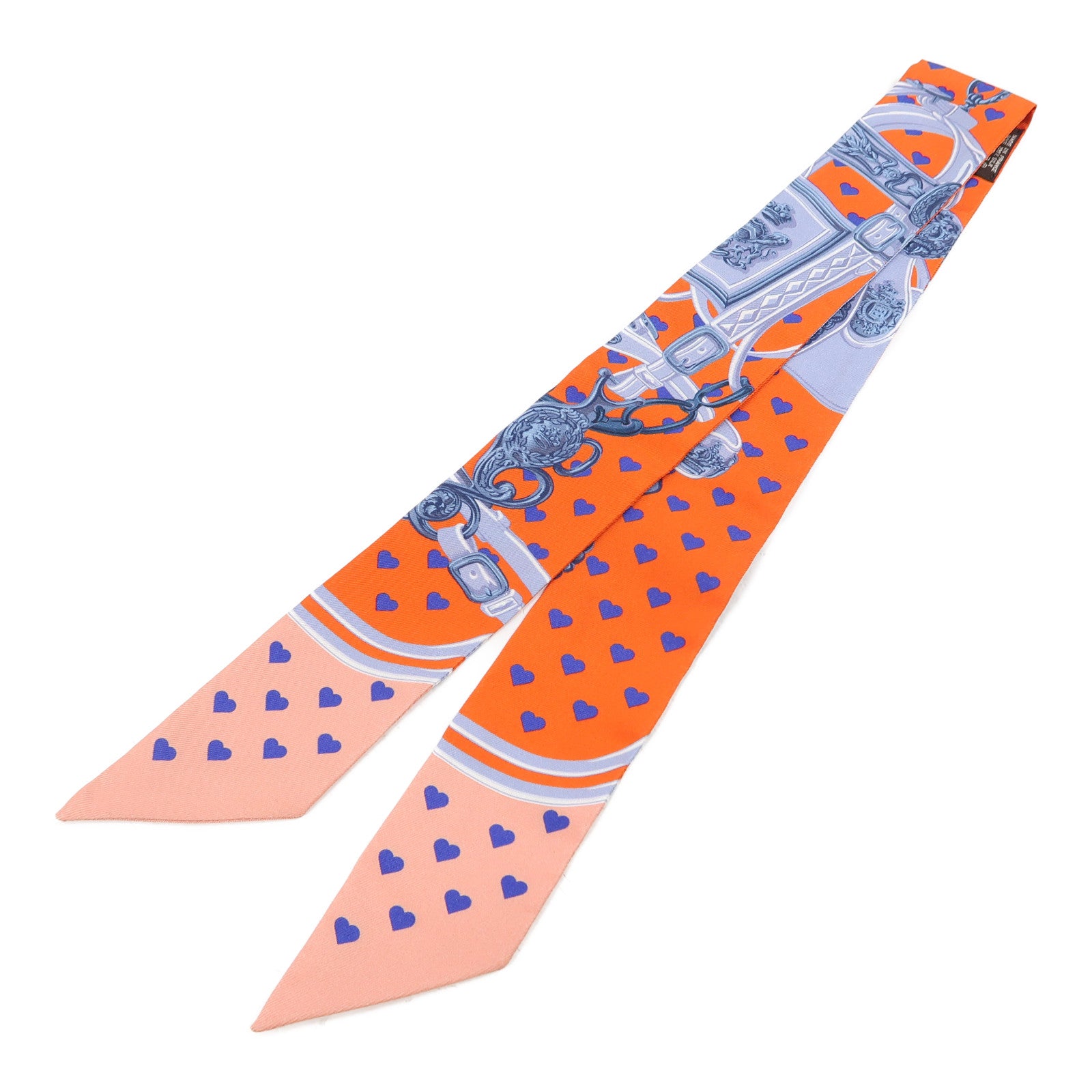 HERMES 絲質Twilly絲巾橙色/灰色