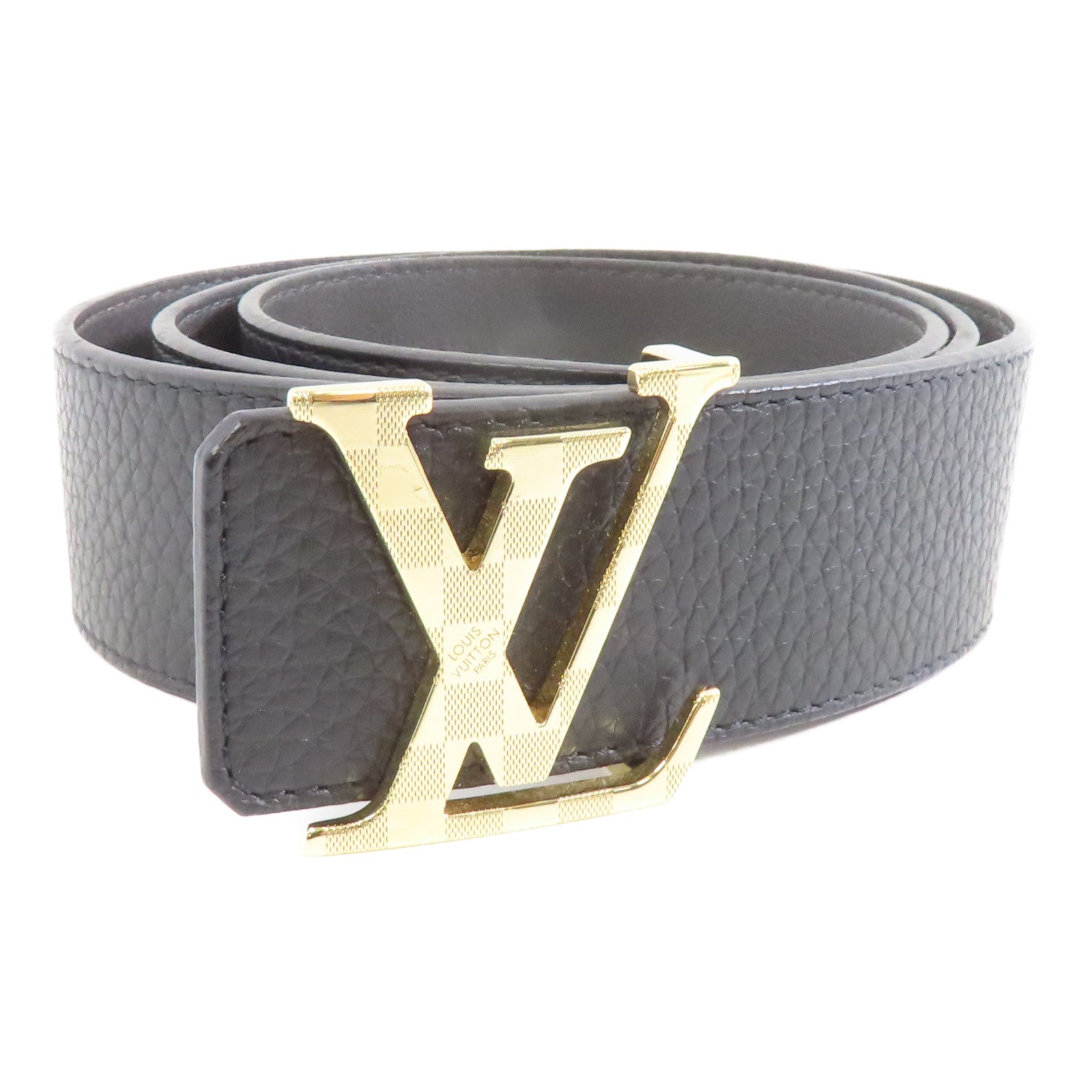 LOUIS VUITTON 牛皮皮革Belt皮帶金扣黑色