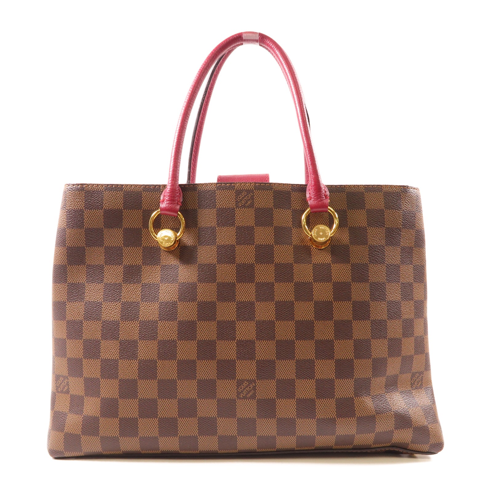 LOUIS VUITTON Damier Riverside金扣手挽肩背兩用袋棕色/紅色