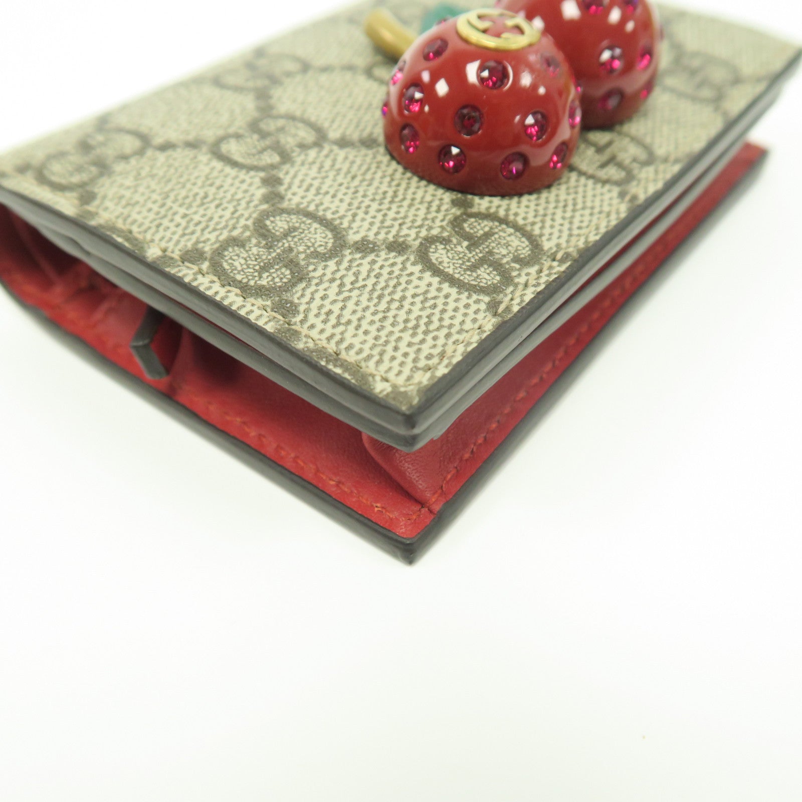 GUCCI 塗層帆布Wallet金扣錢包啡色/紅色