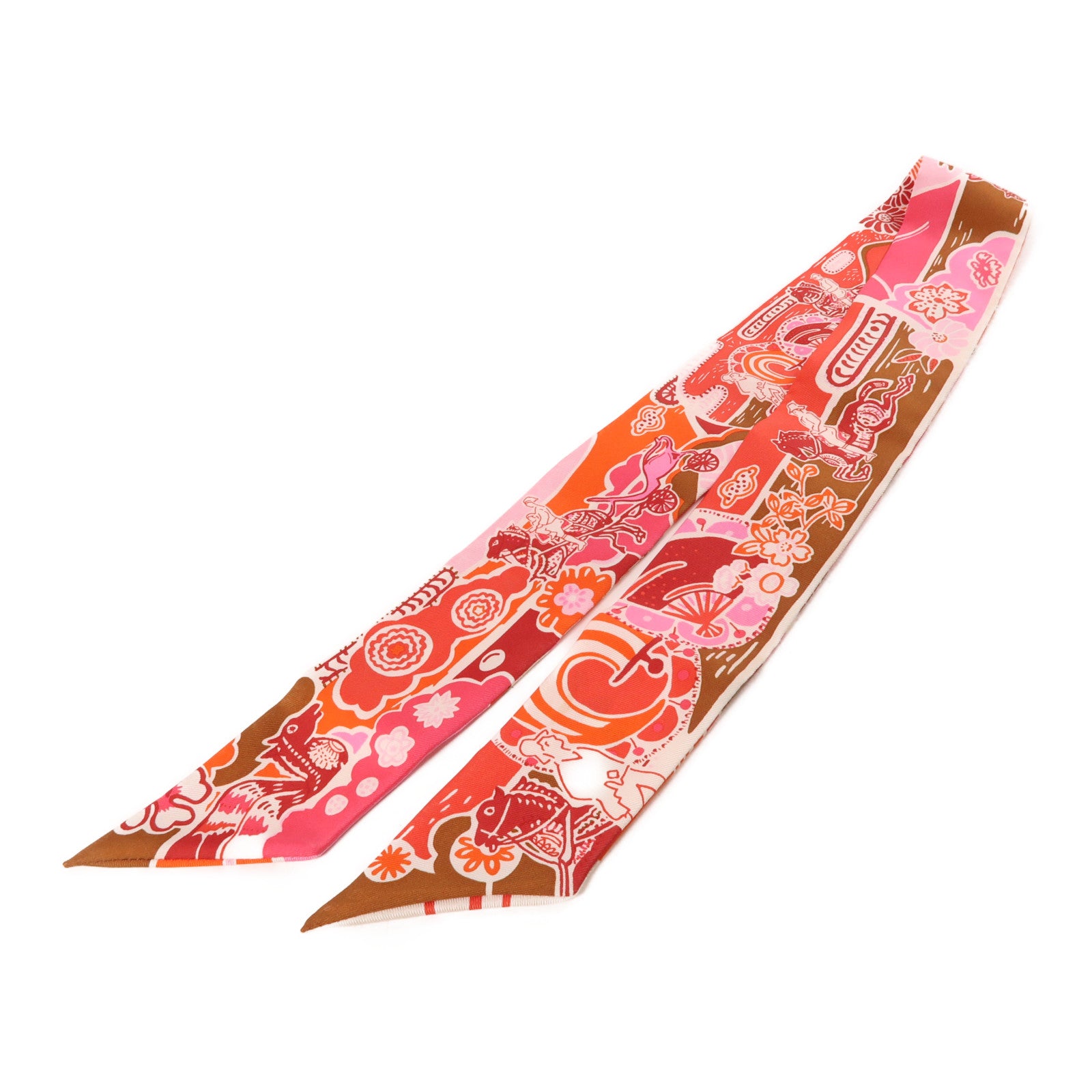 HERMES 絲質Twilly絲巾粉紅色