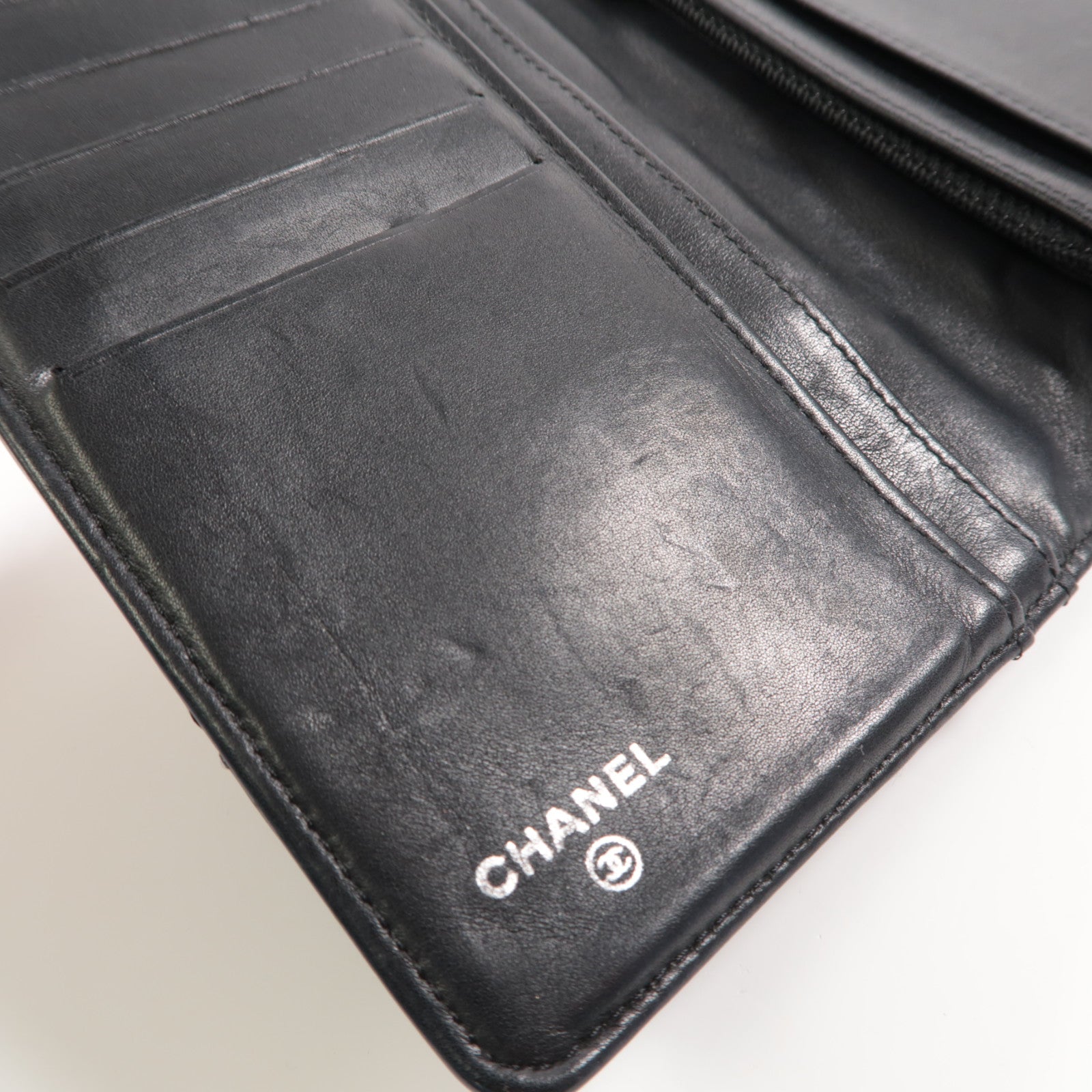 CHANEL 菱格羊皮皮革Long Wallet銀扣長錢包黑色