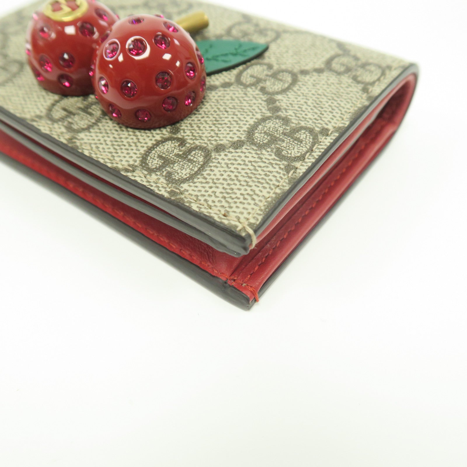 GUCCI 塗層帆布Wallet金扣錢包啡色/紅色