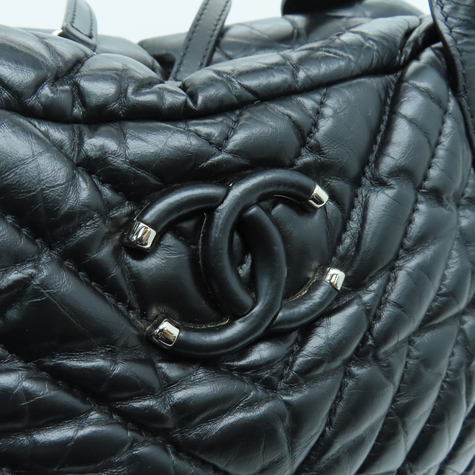 CHANEL twill 2way Shoulder Bag silver buckle handle shoulder bag black