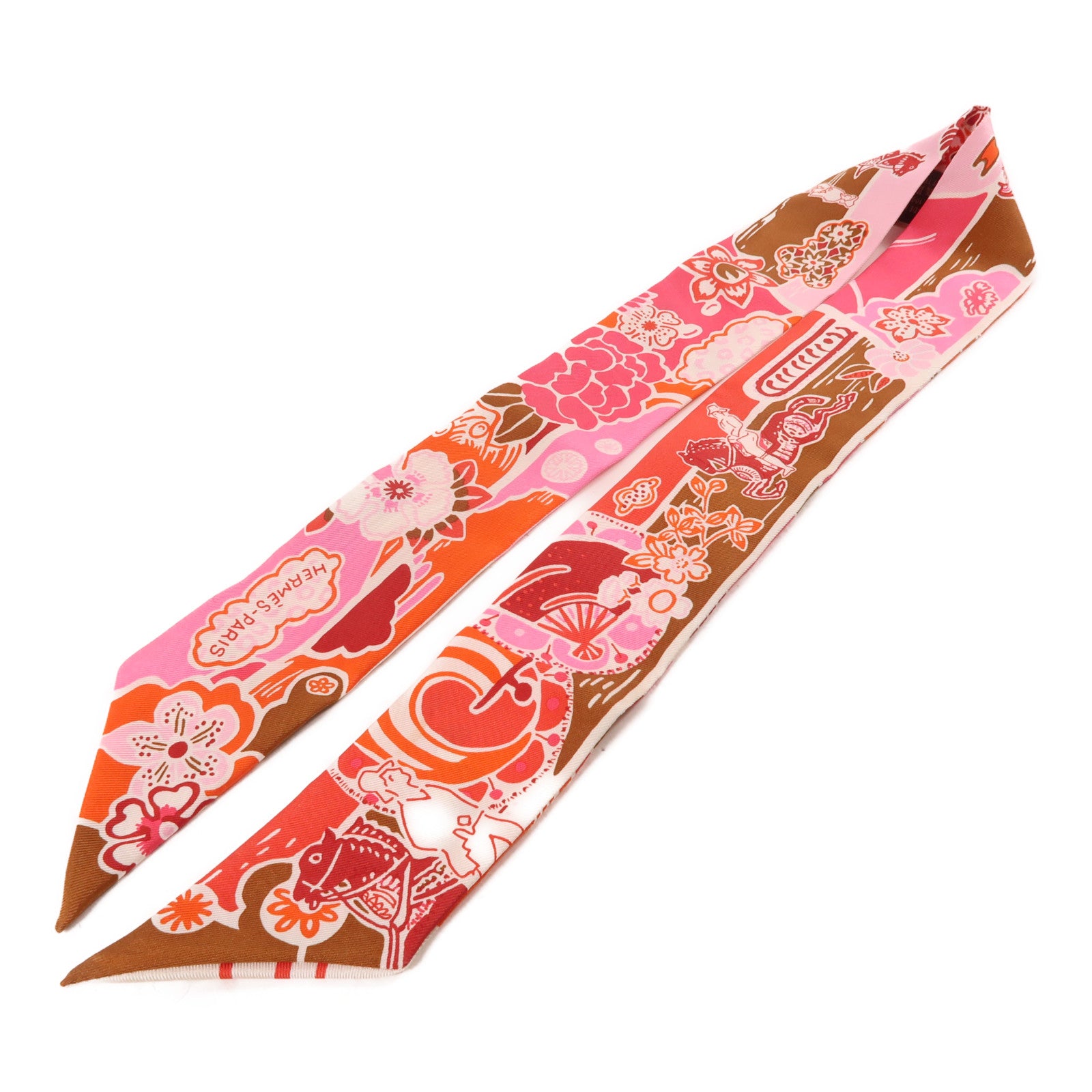 HERMES 絲質Twilly絲巾粉紅色