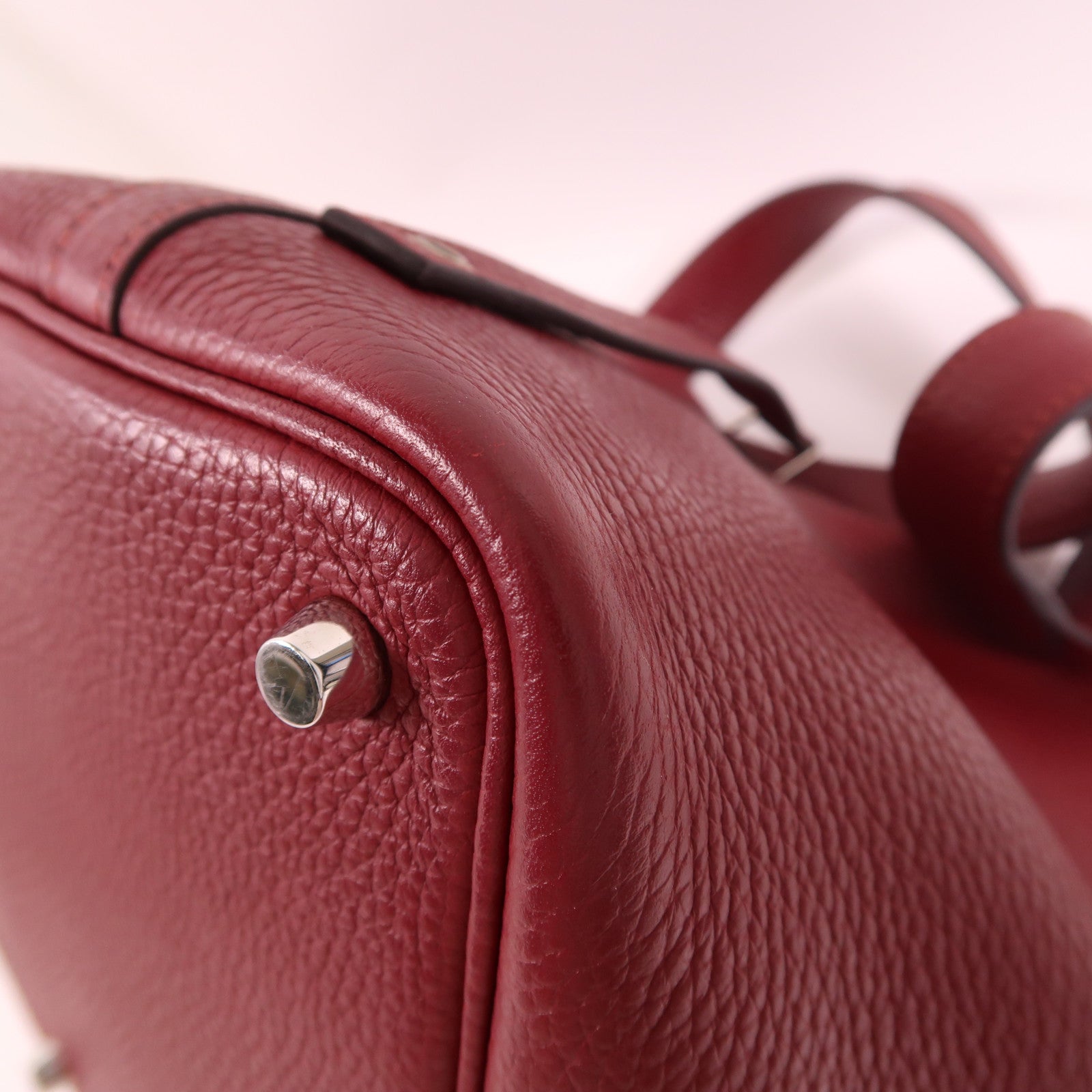 HERMES Clemence皮革Picotin PM手挽袋銀扣Rouge Grenat