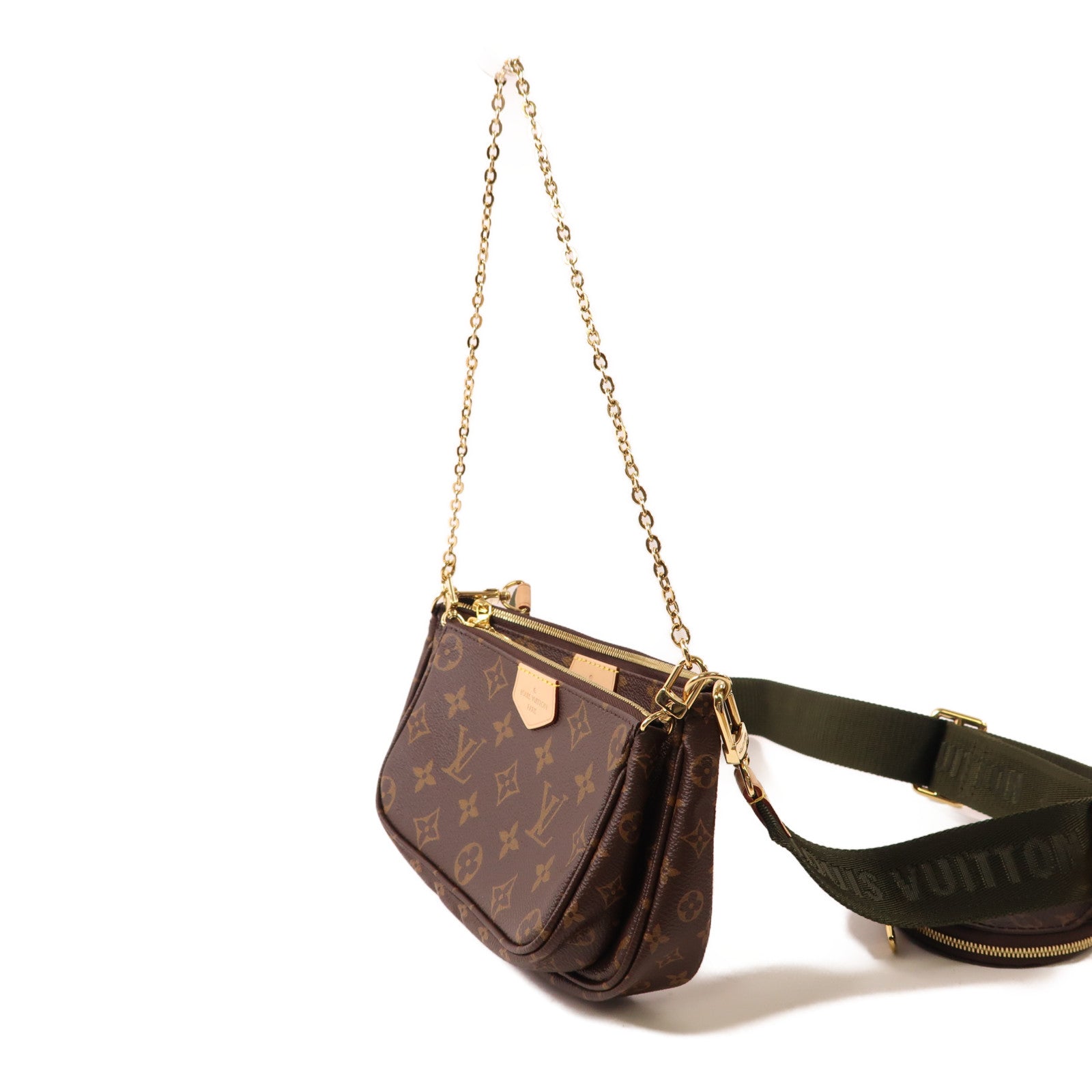 LOUIS VUITTON Monogram Multi Pochette Accessoires金扣肩背袋棕色