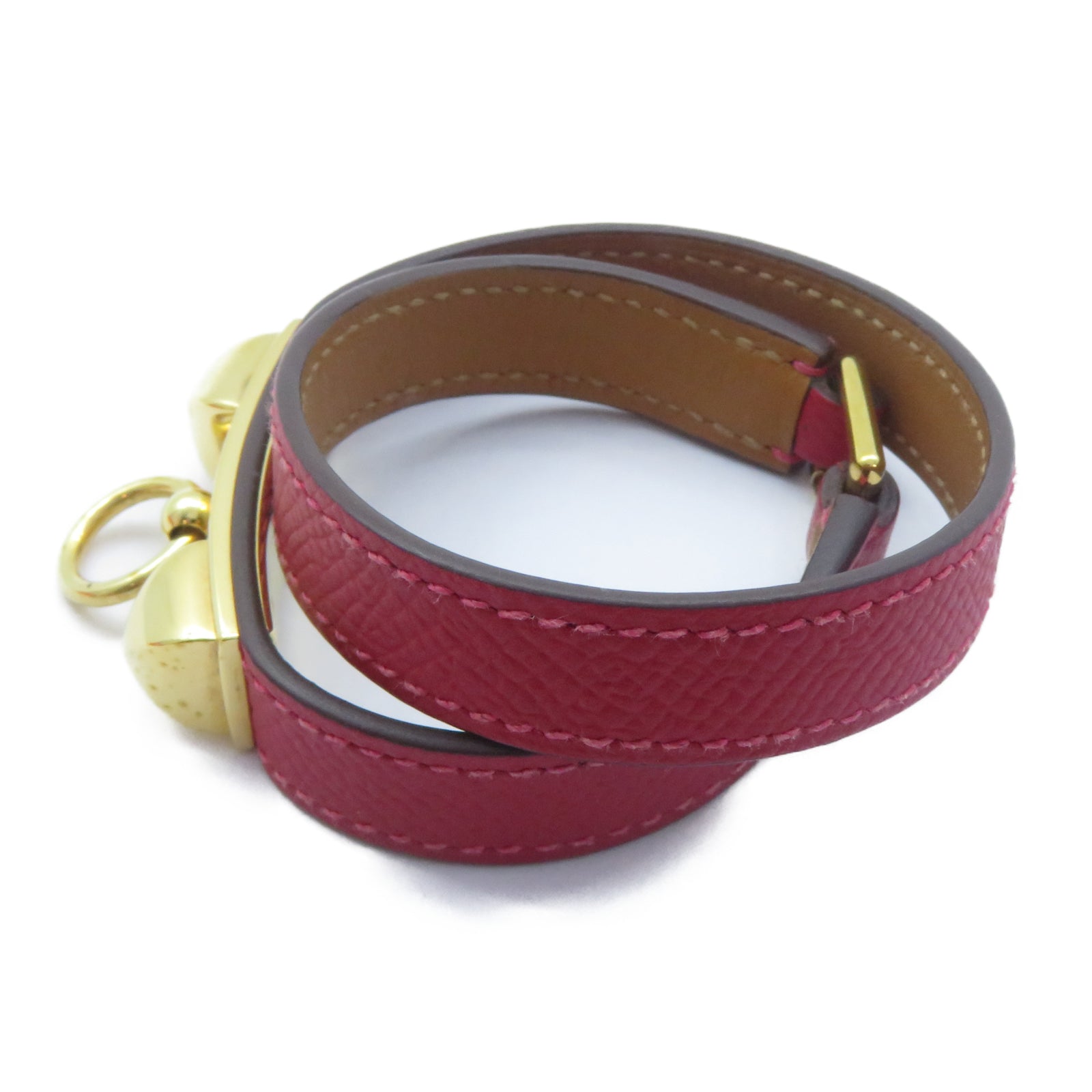 HERMES Epsom皮革Rivale Double Tour Bracelet金扣手鐲紅色