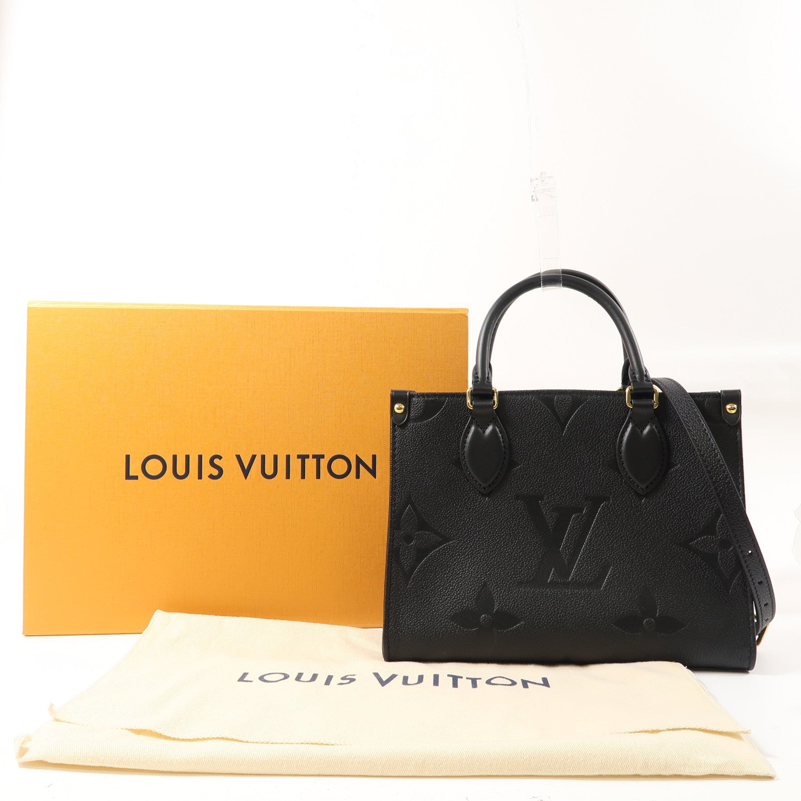 LOUIS VUITTON Monogram Empreinte On The Go PM金扣手挽肩背兩用袋黑色