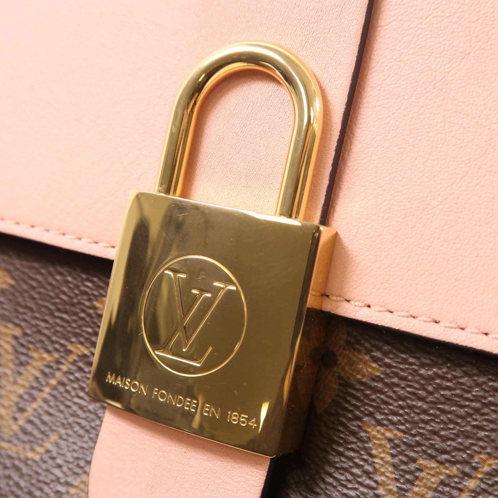 LOUIS VUITTON Monogram Locky BB金扣手挽肩背兩用袋棕色/粉紅色