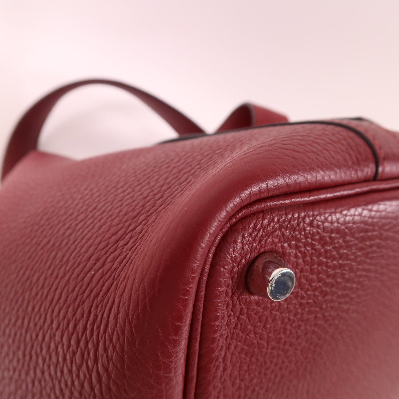 HERMES Clemence皮革Picotin PM手挽袋銀扣Rouge Grenat