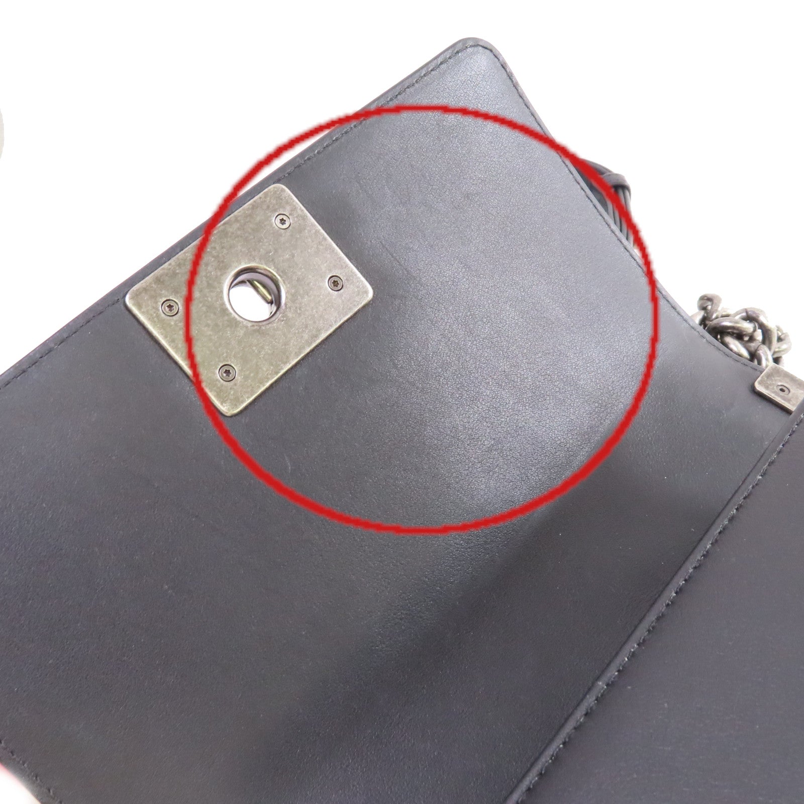 CHANEL 斜紋羊皮皮革Le Boy 20 Chain Shoulder Bag銀扣鏈帶肩背袋黑色