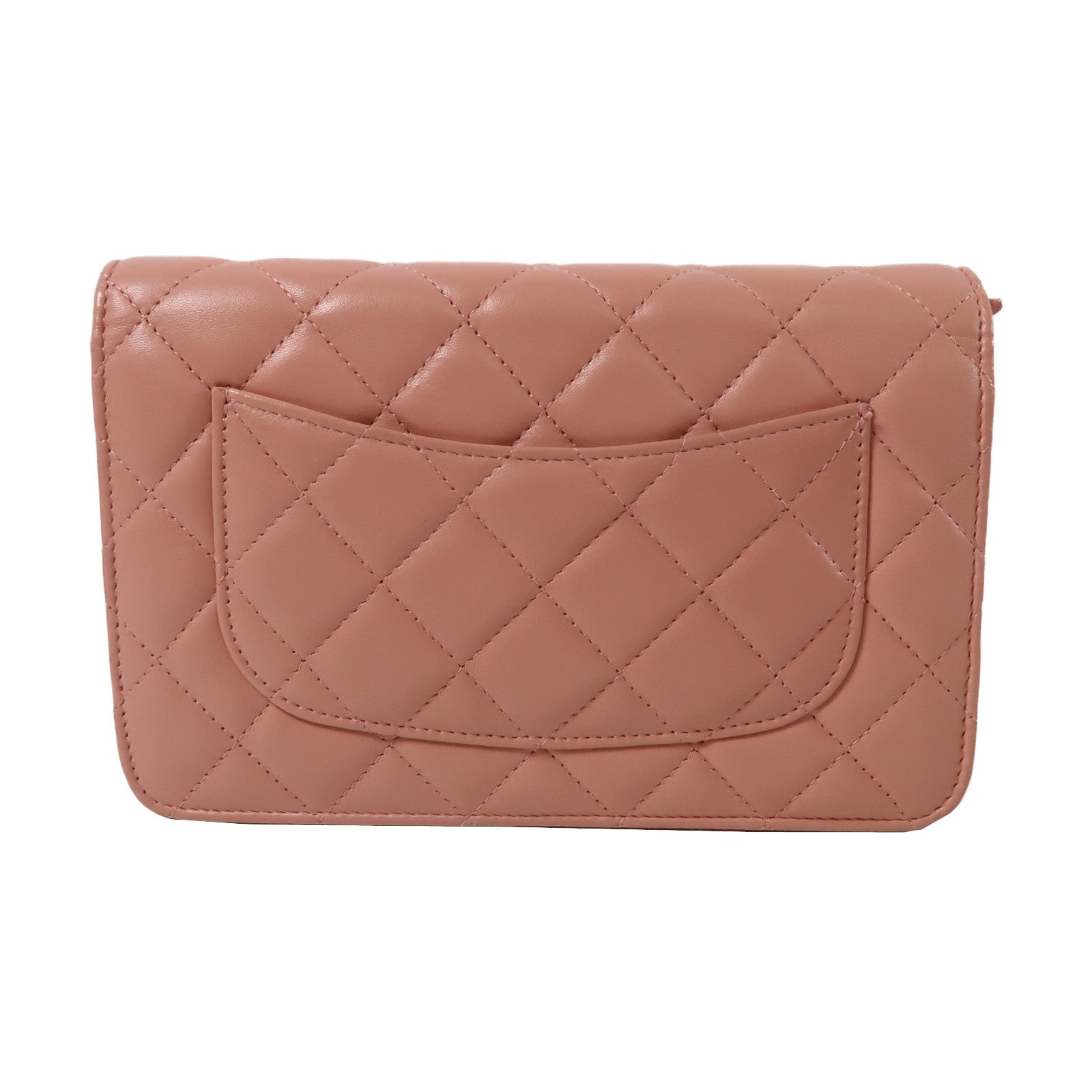 CHANEL 菱格羊皮皮革Wallet On Chain金扣鏈帶肩背袋粉紅色