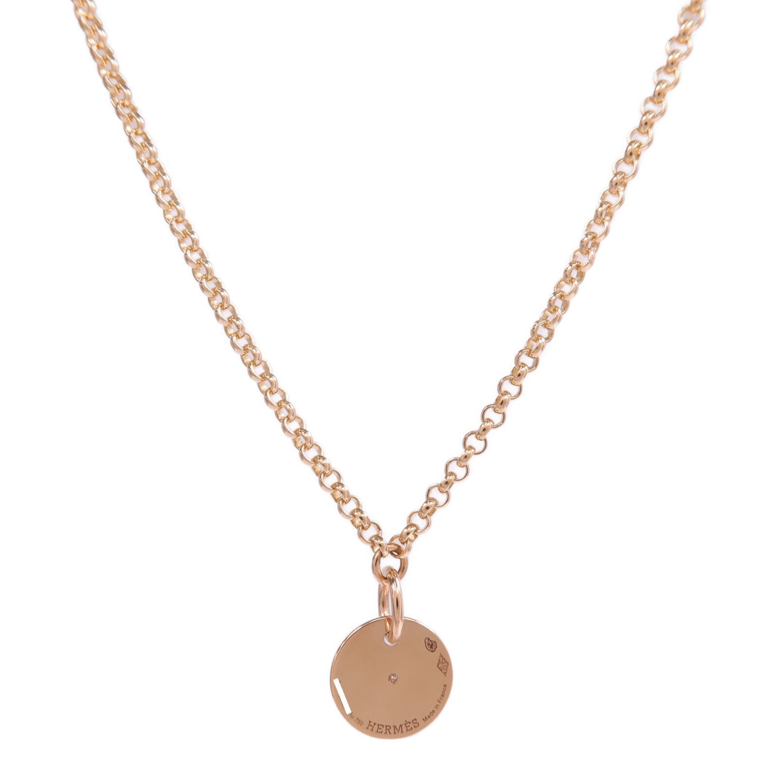 HERMES 18K玫瑰金Ex-Libris Pendant鑽石項鍊