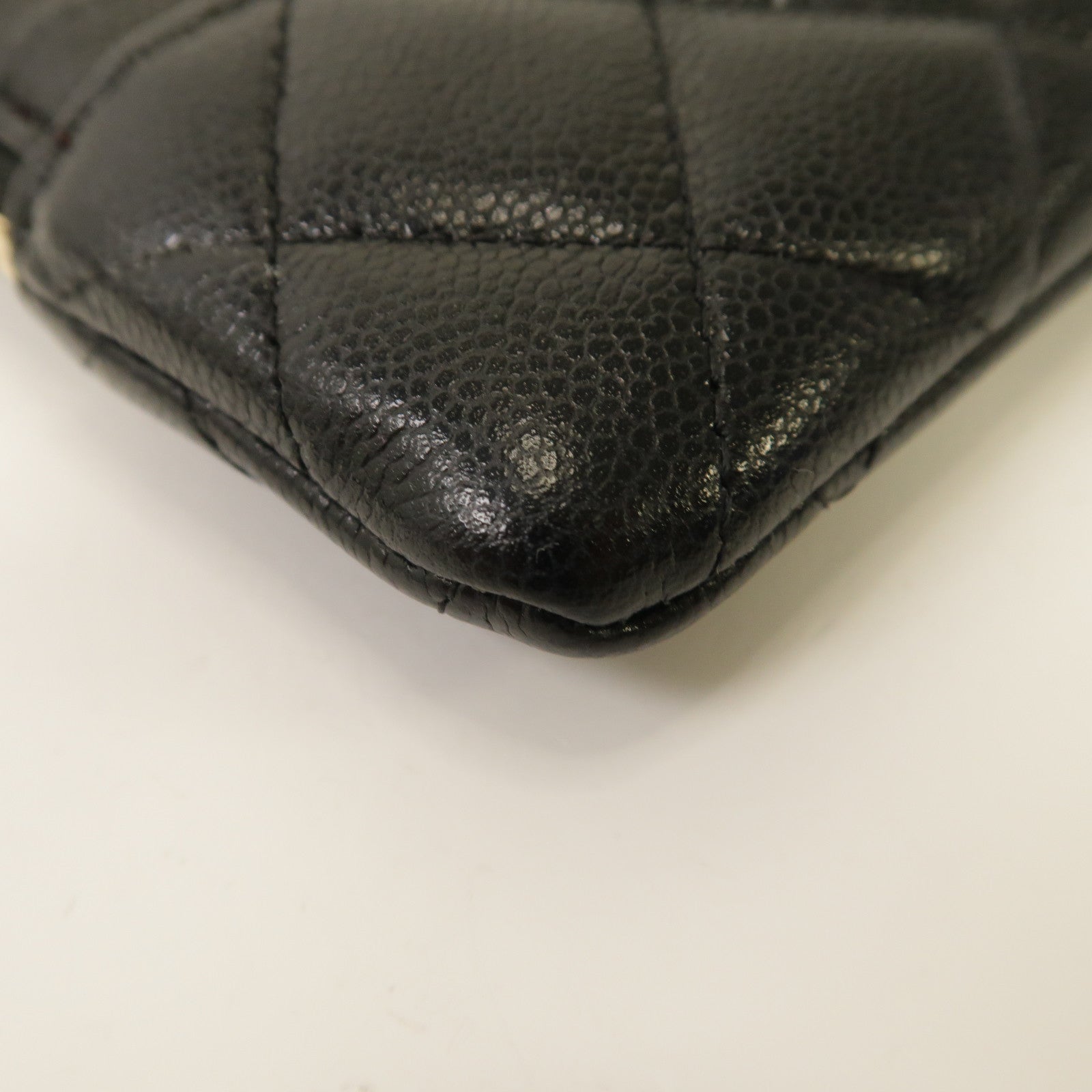 CHANEL 菱格Caviar皮革Card Case金扣卡片套黑色
