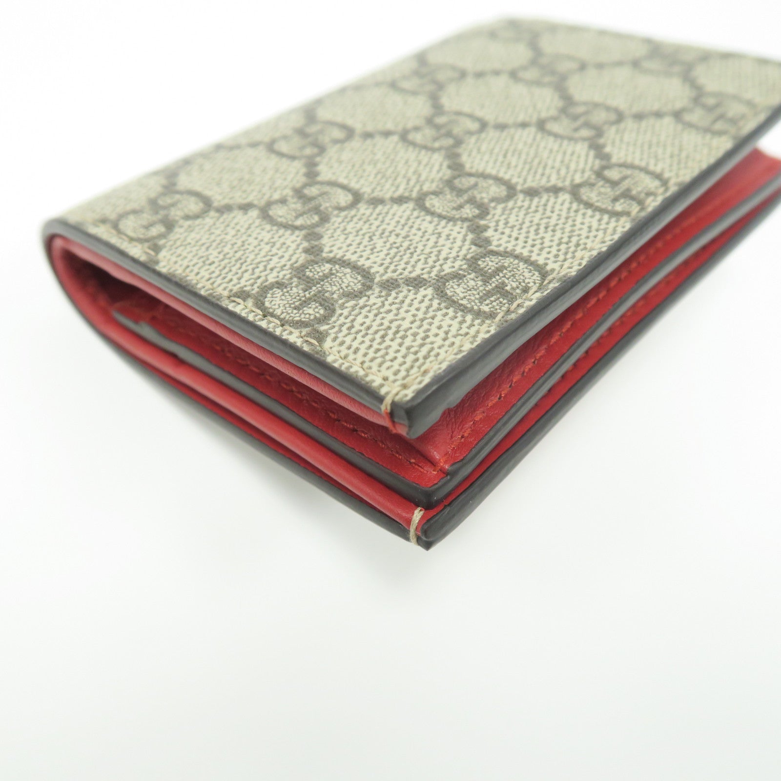 GUCCI 塗層帆布Wallet金扣錢包啡色/紅色
